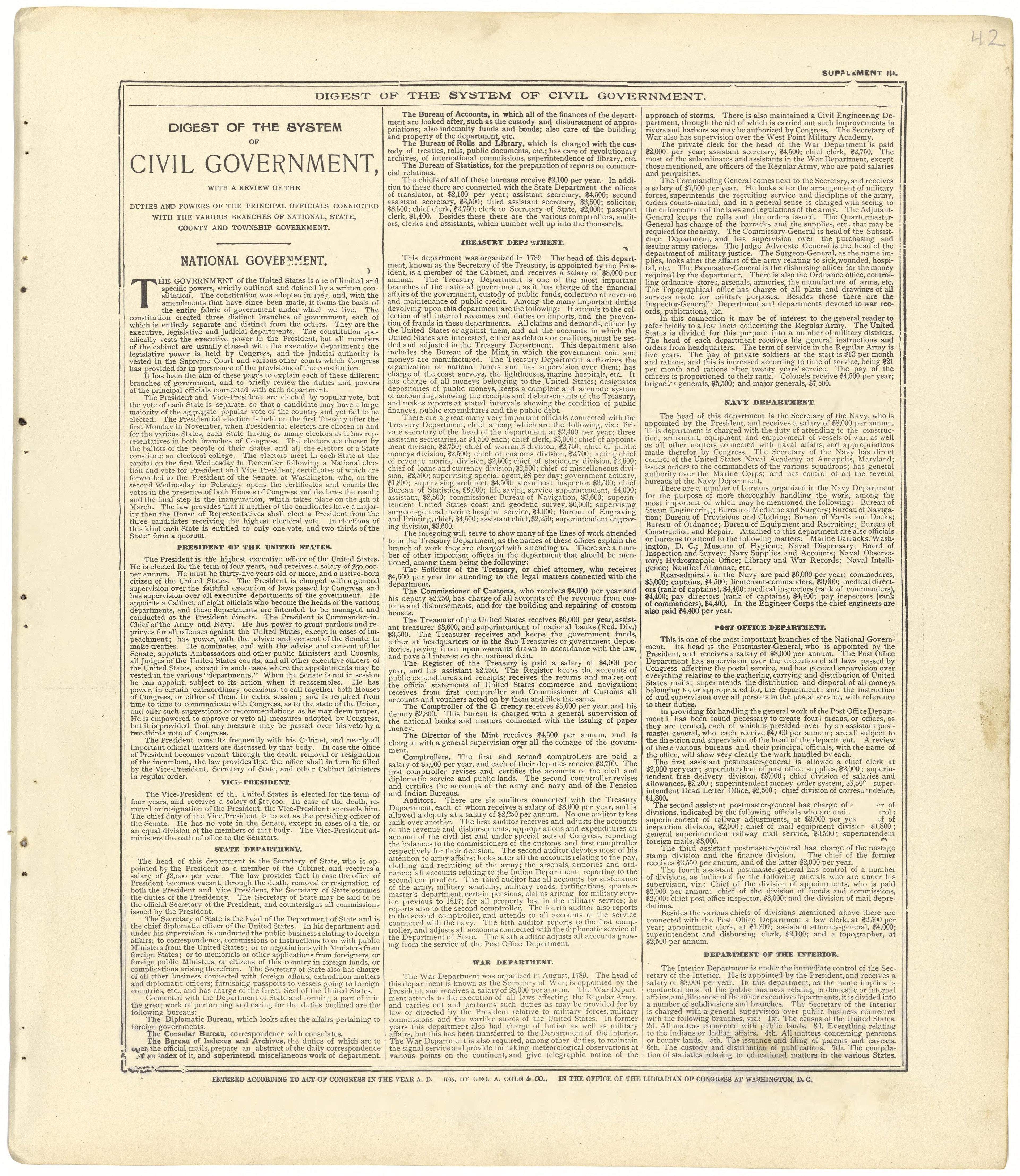 Digest of the System of Civil Government from Standard Atlas of Seward County, Nebraska : Including a Plat Book of the Villages, Cities and Townships of the County, Map of the State, United States and World, Patrons Directory, Reference Business … 1908 by Relic Map Company