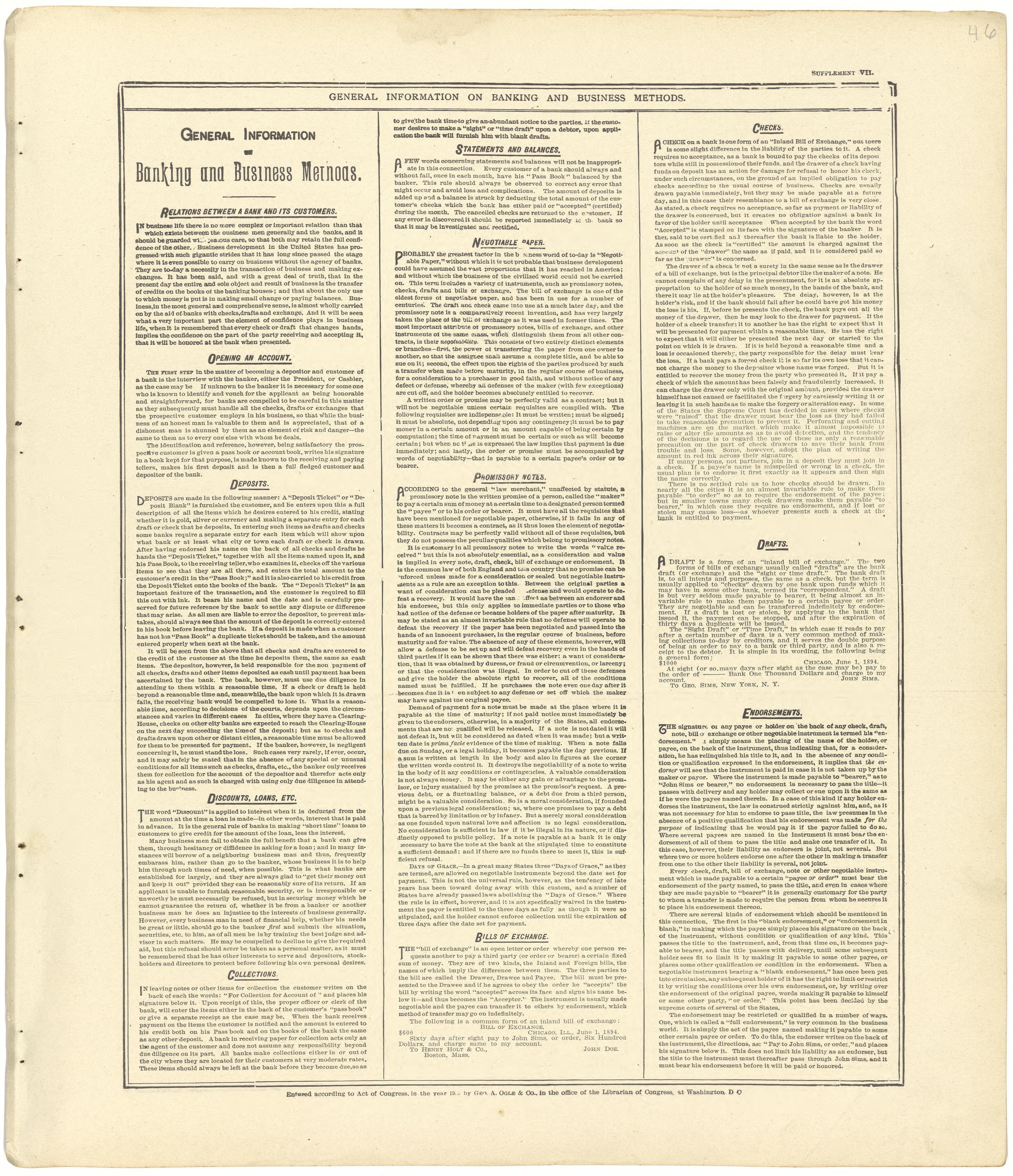 General Information On Banking and Business Methods from Standard Atlas of Seward County, Nebraska : Including a Plat Book of the Villages, Cities and Townships of the County, Map of the State, United States and World, Patrons Directory, Reference Bus... by Relic Map Company