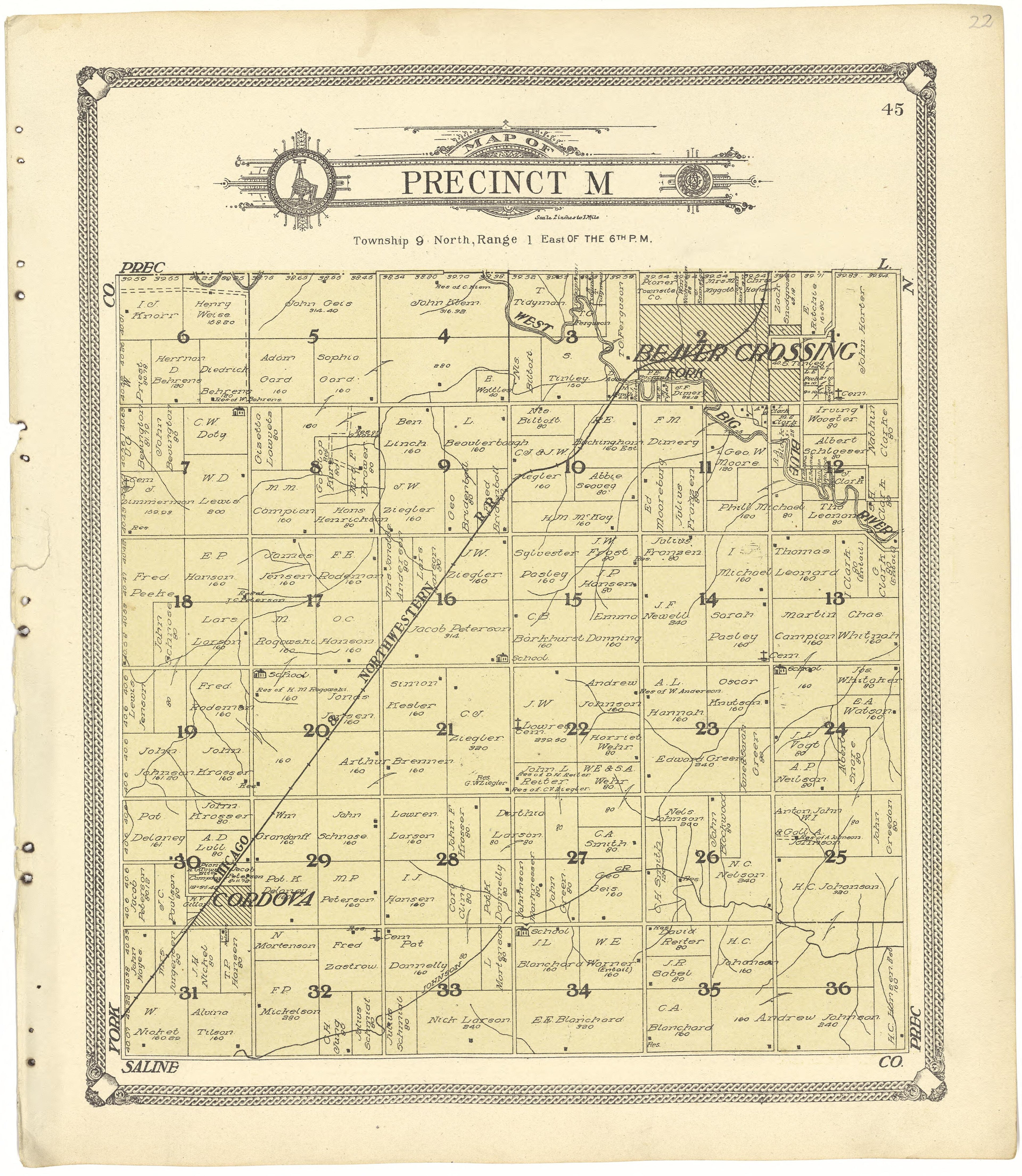 Map of Precinct M from Standard Atlas of Seward County, Nebraska : Including a Plat Book of the Villages, Cities and Townships of the County, Map of the State, United States and World, Patrons Directory, Reference Business … 1908 by Relic Map Company