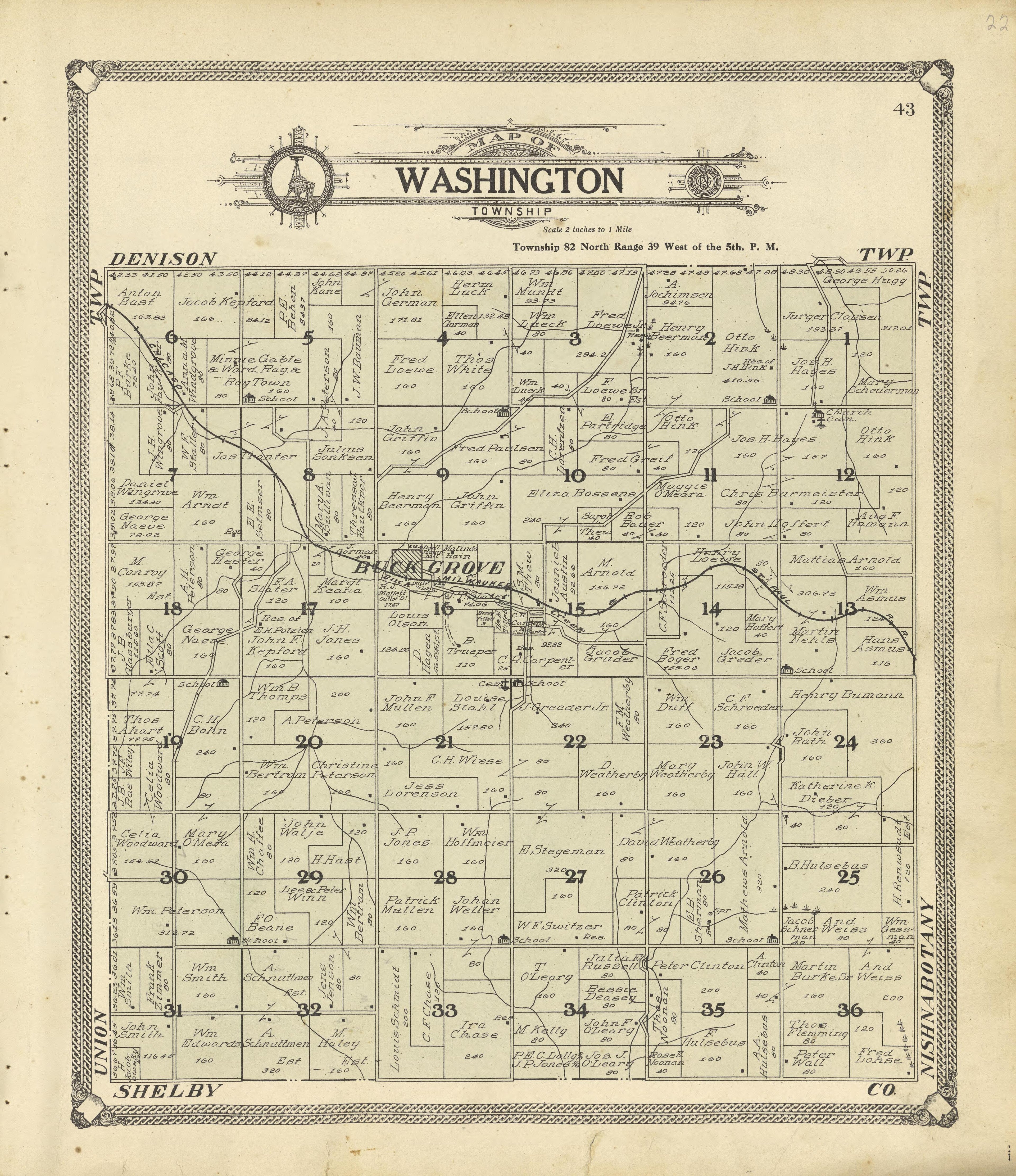 Map of Washington Township from Standard Atlas of Crawford County, Iowa : Including a Plat Book of the Villages, Cities and Townships of the County, Map of the State, United States and World, Patrons Directory, Reference Business … 1908 by Relic Map Company