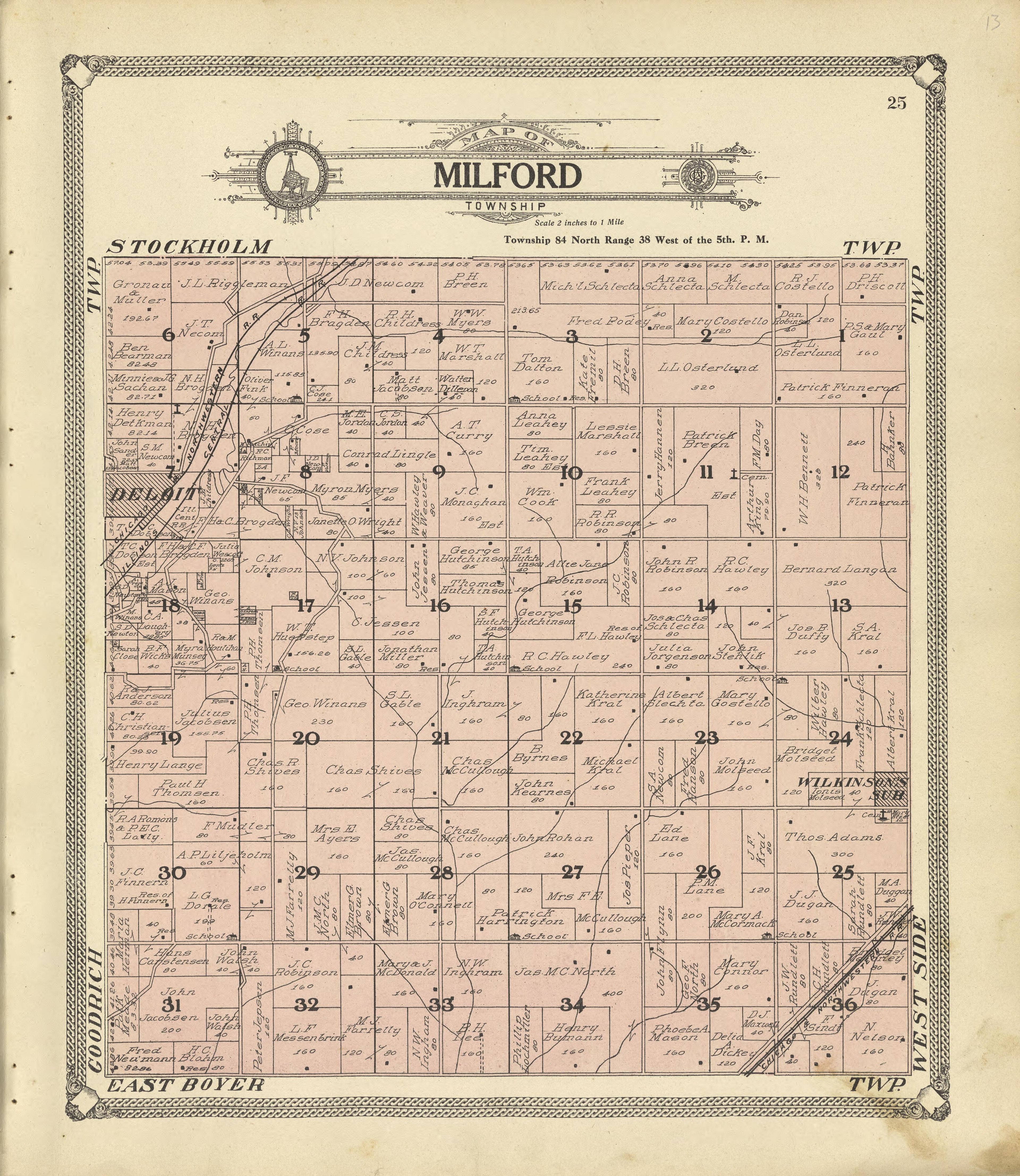 Map of Milford Township from Standard Atlas of Crawford County, Iowa : Including a Plat Book of the Villages, Cities and Townships of the County, Map of the State, United States and World, Patrons Directory, Reference Business … 1908 by Relic Map Company