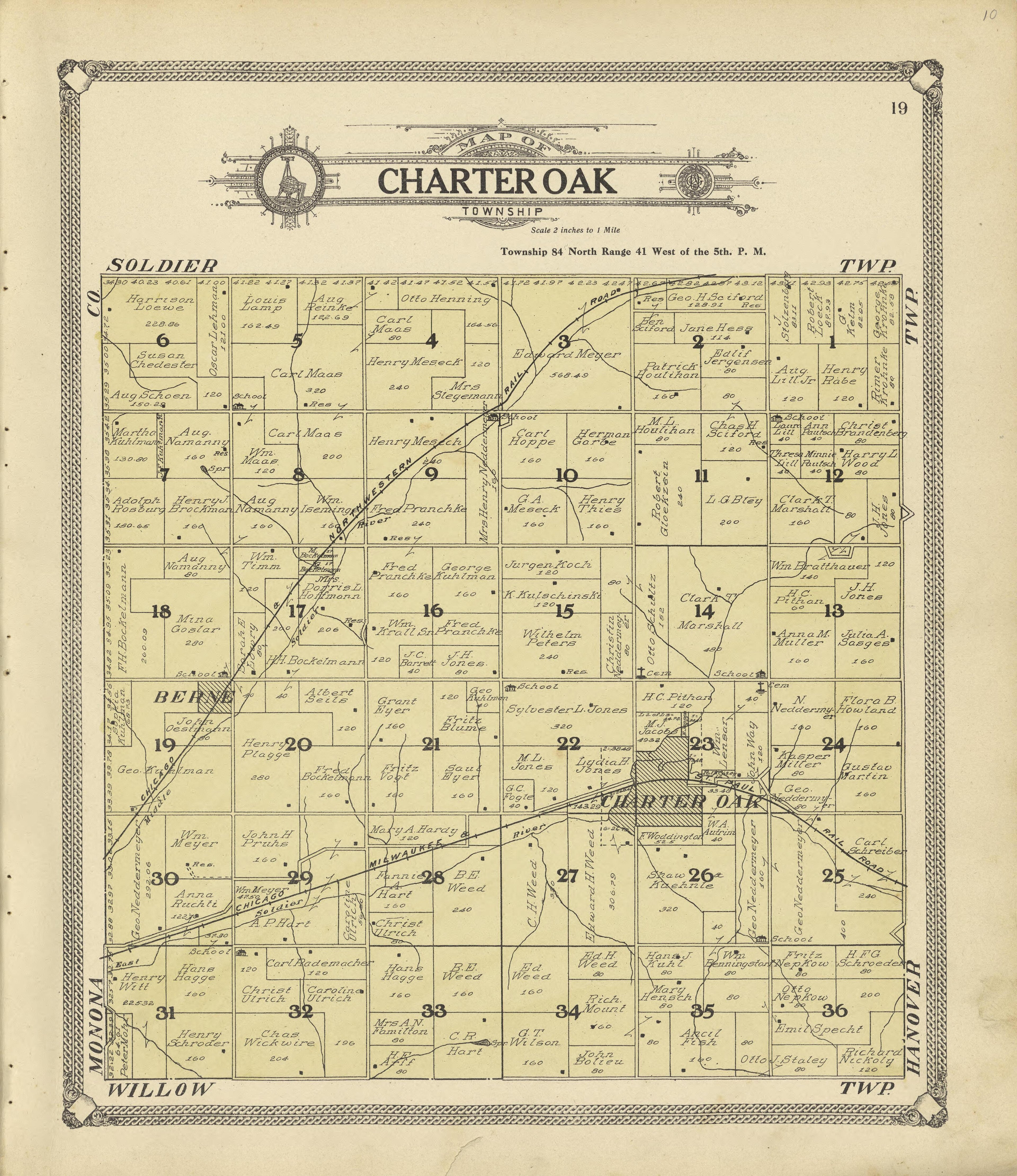 Map of Charter Oak Township from Standard Atlas of Crawford County, Iowa : Including a Plat Book of the Villages, Cities and Townships of the County, Map of the State, United States and World, Patrons Directory, Reference Business … 1908 by Relic Map Company