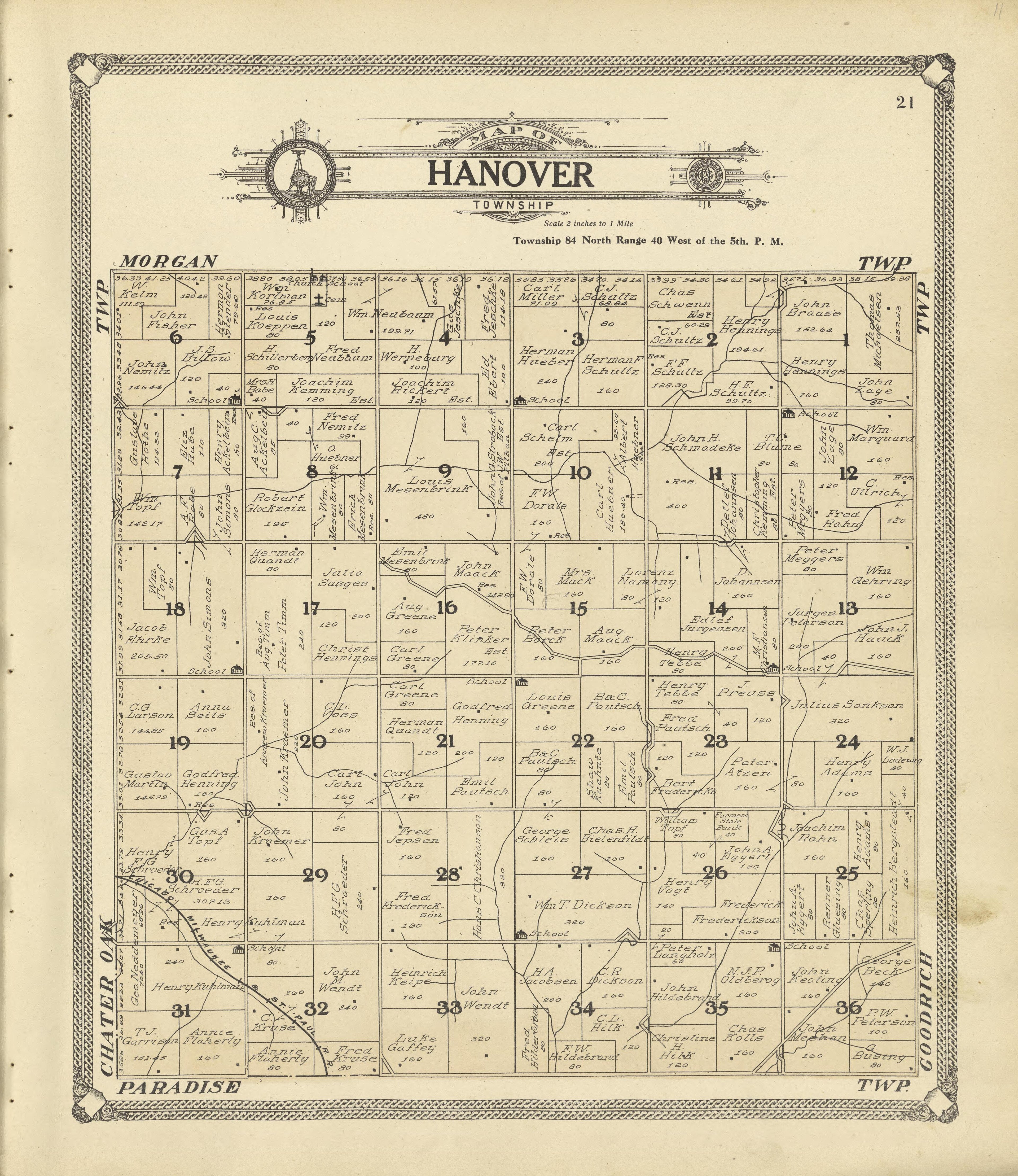 Map of Hanover Township from Standard Atlas of Crawford County, Iowa : Including a Plat Book of the Villages, Cities and Townships of the County, Map of the State, United States and World, Patrons Directory, Reference Business … 1908 by Relic Map Company
