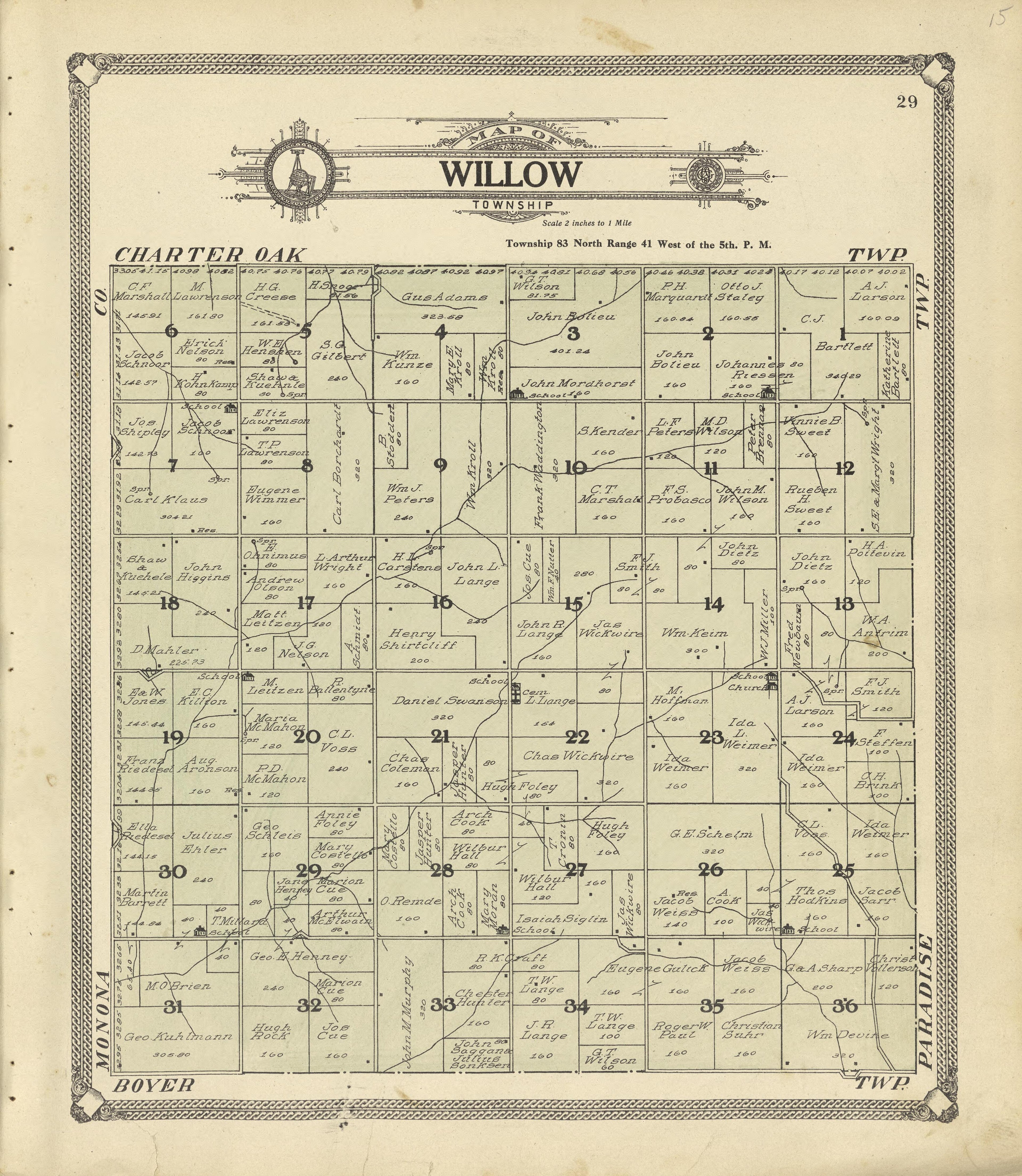 Map of Willow Township from Standard Atlas of Crawford County, Iowa : Including a Plat Book of the Villages, Cities and Townships of the County, Map of the State, United States and World, Patrons Directory, Reference Business … 1908 by Relic Map Company