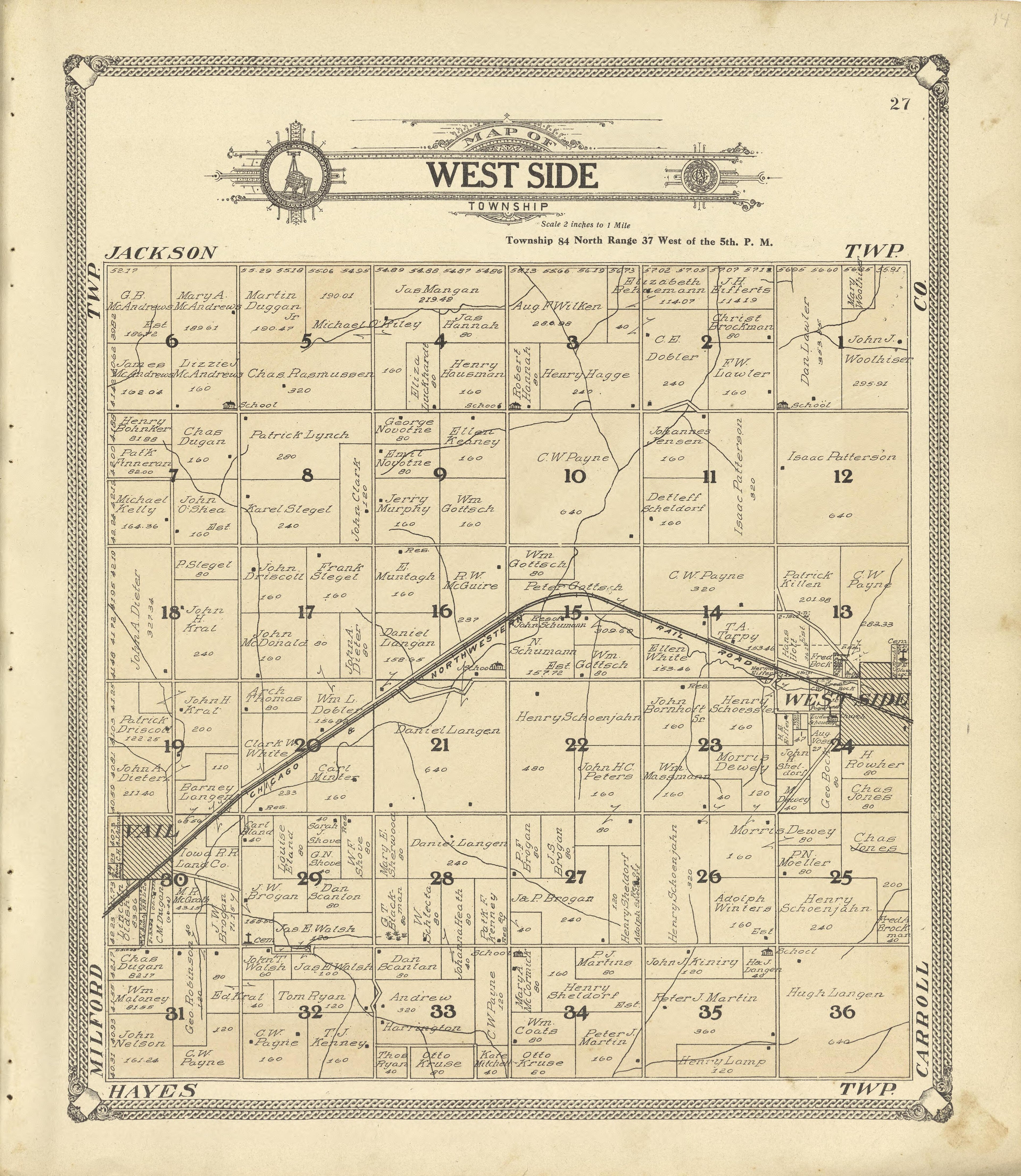 Map of West Side Township from Standard Atlas of Crawford County, Iowa : Including a Plat Book of the Villages, Cities and Townships of the County, Map of the State, United States and World, Patrons Directory, Reference Business … 1908 by Relic Map Company