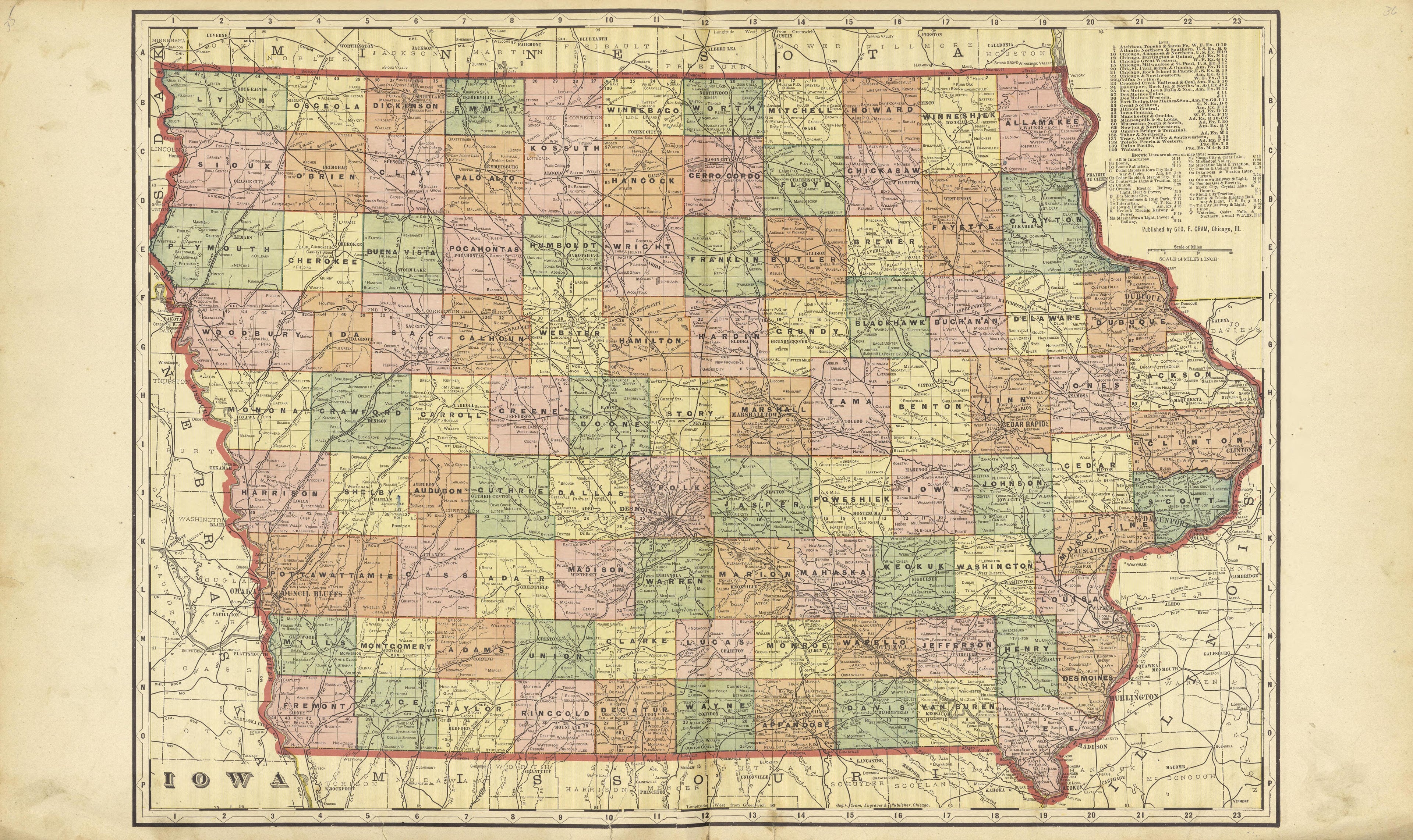Iowa from Standard Atlas of Crawford County, Iowa : Including a Plat Book of the Villages, Cities and Townships of the County, Map of the State, United States and World, Patrons Directory, Reference Business … 1908 by Relic Map Company