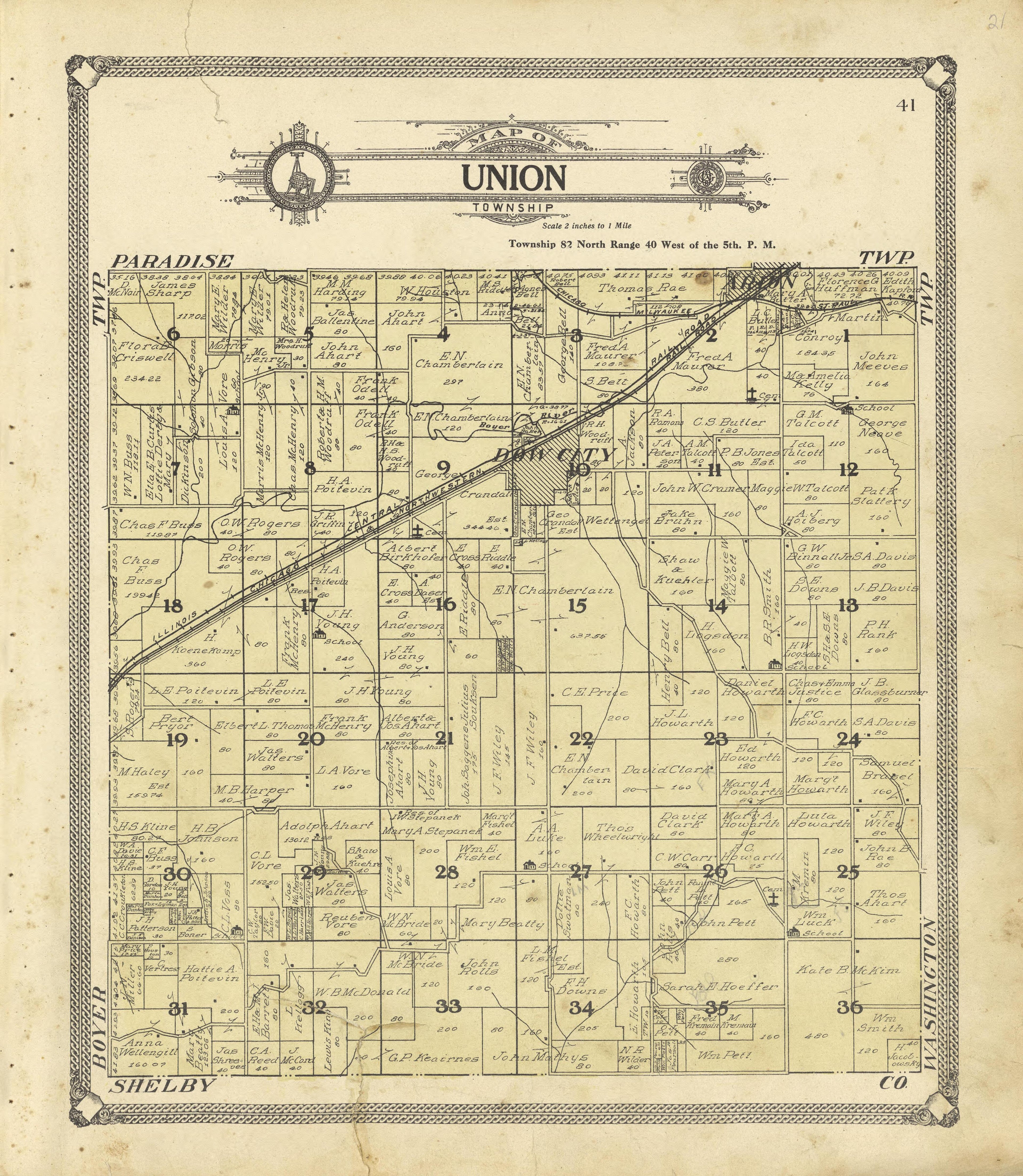 Map of Union Township from Standard Atlas of Crawford County, Iowa : Including a Plat Book of the Villages, Cities and Townships of the County, Map of the State, United States and World, Patrons Directory, Reference Business … 1908 by Relic Map Company