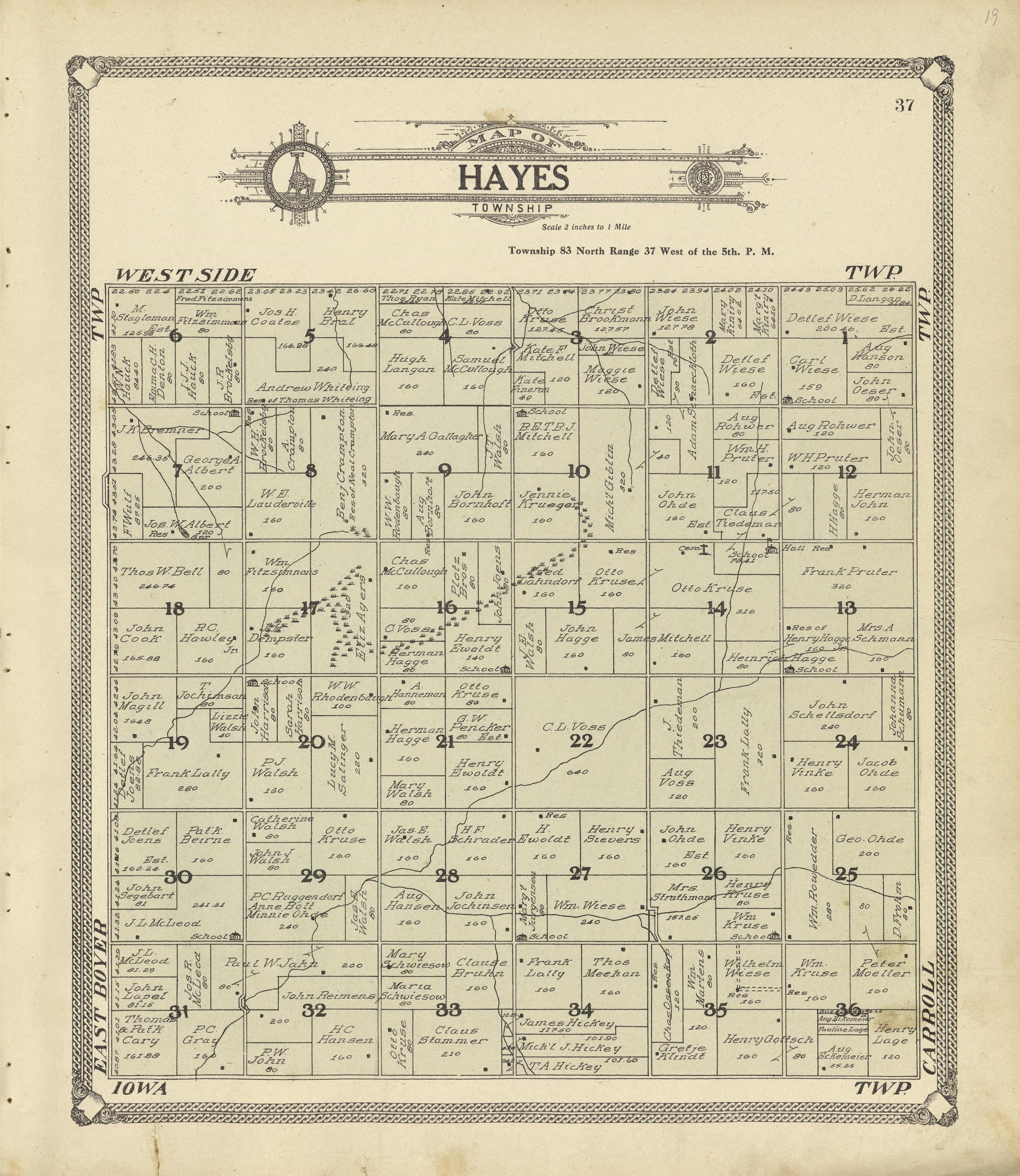 Map of Hayes Township from Standard Atlas of Crawford County, Iowa : Including a Plat Book of the Villages, Cities and Townships of the County, Map of the State, United States and World, Patrons Directory, Reference Business … 1908 by Relic Map Company