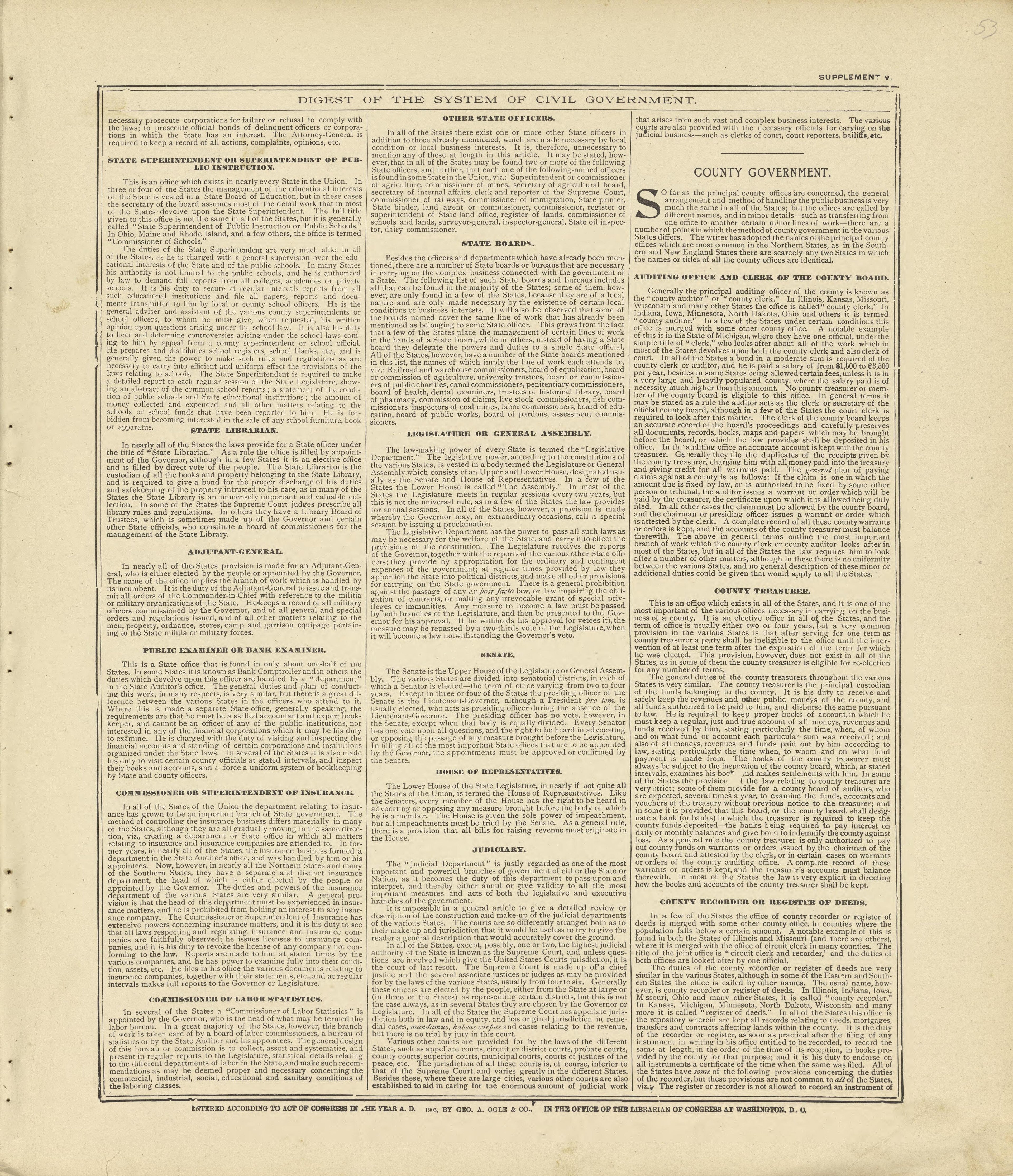 Digest of the System of Civil Government Continued from Standard Atlas of Crawford County, Iowa : Including a Plat Book of the Villages, Cities and Townships of the County, Map of the State, United States and World, Patrons Directory, Reference Busine... by Relic Map Company