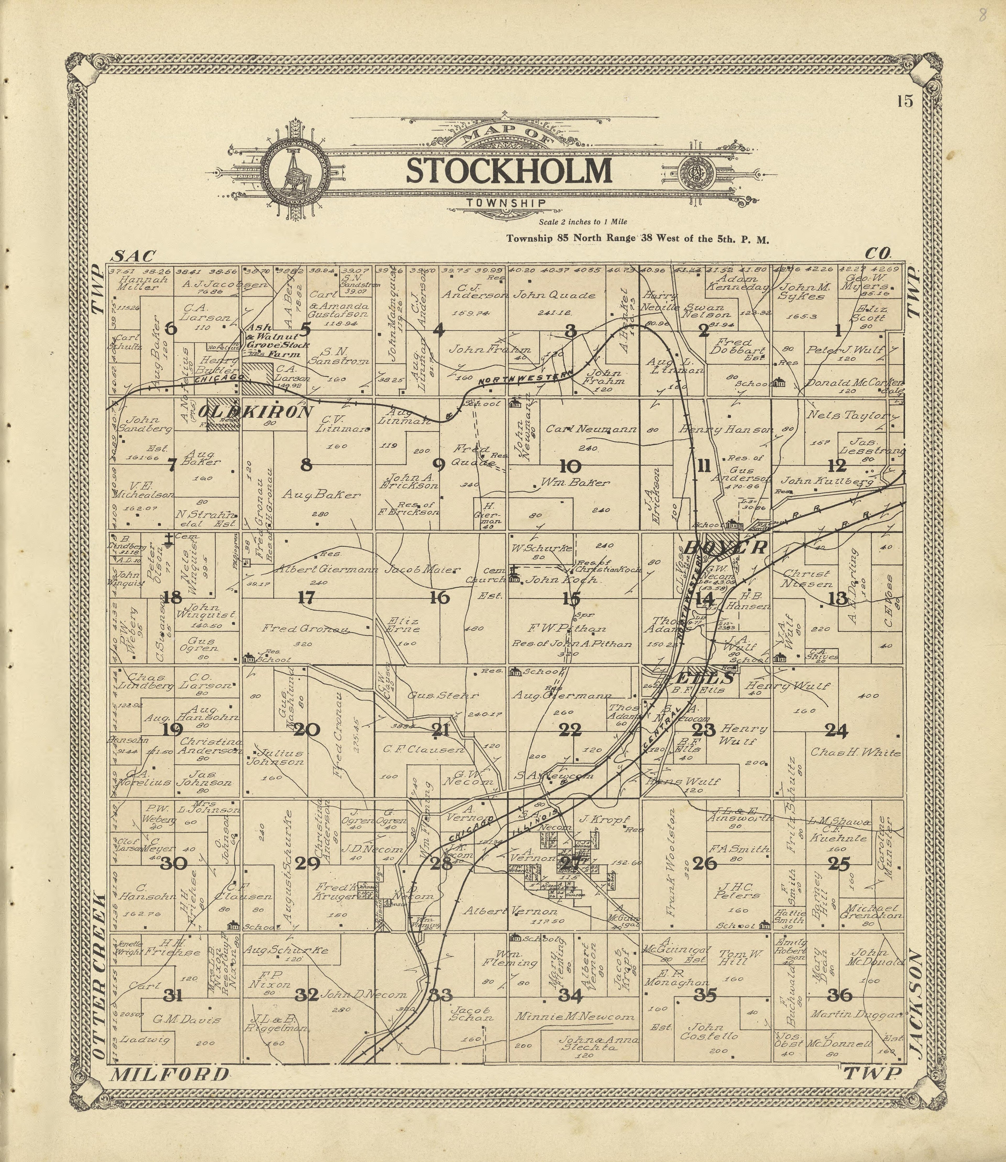Map of Stockholm Township from Standard Atlas of Crawford County, Iowa : Including a Plat Book of the Villages, Cities and Townships of the County, Map of the State, United States and World, Patrons Directory, Reference Business … 1908 by Relic Map Company