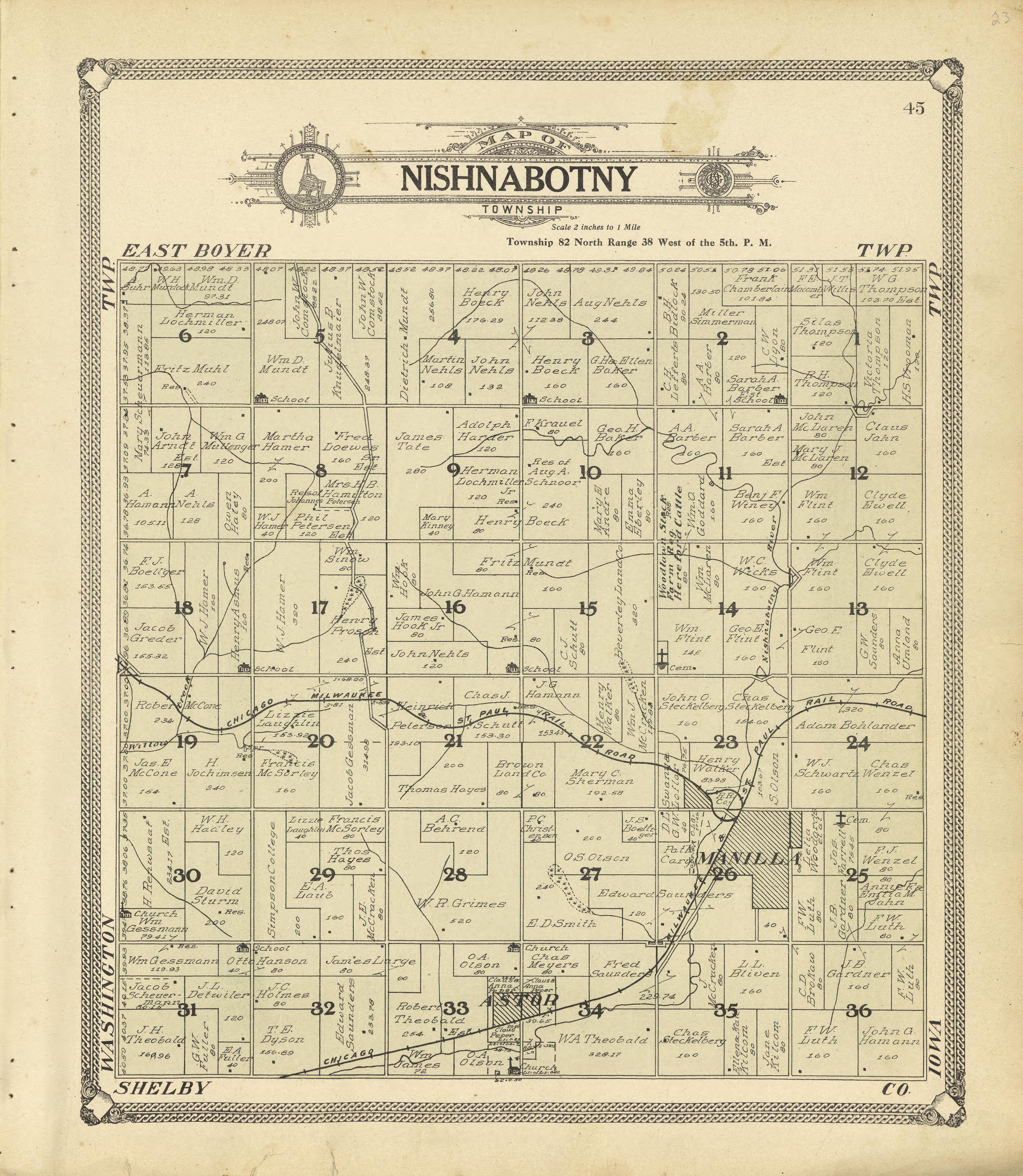 Map of Nishnabotny Township from Standard Atlas of Crawford County, Iowa : Including a Plat Book of the Villages, Cities and Townships of the County, Map of the State, United States and World, Patrons Directory, Reference Business … 1908 by Relic Map Company