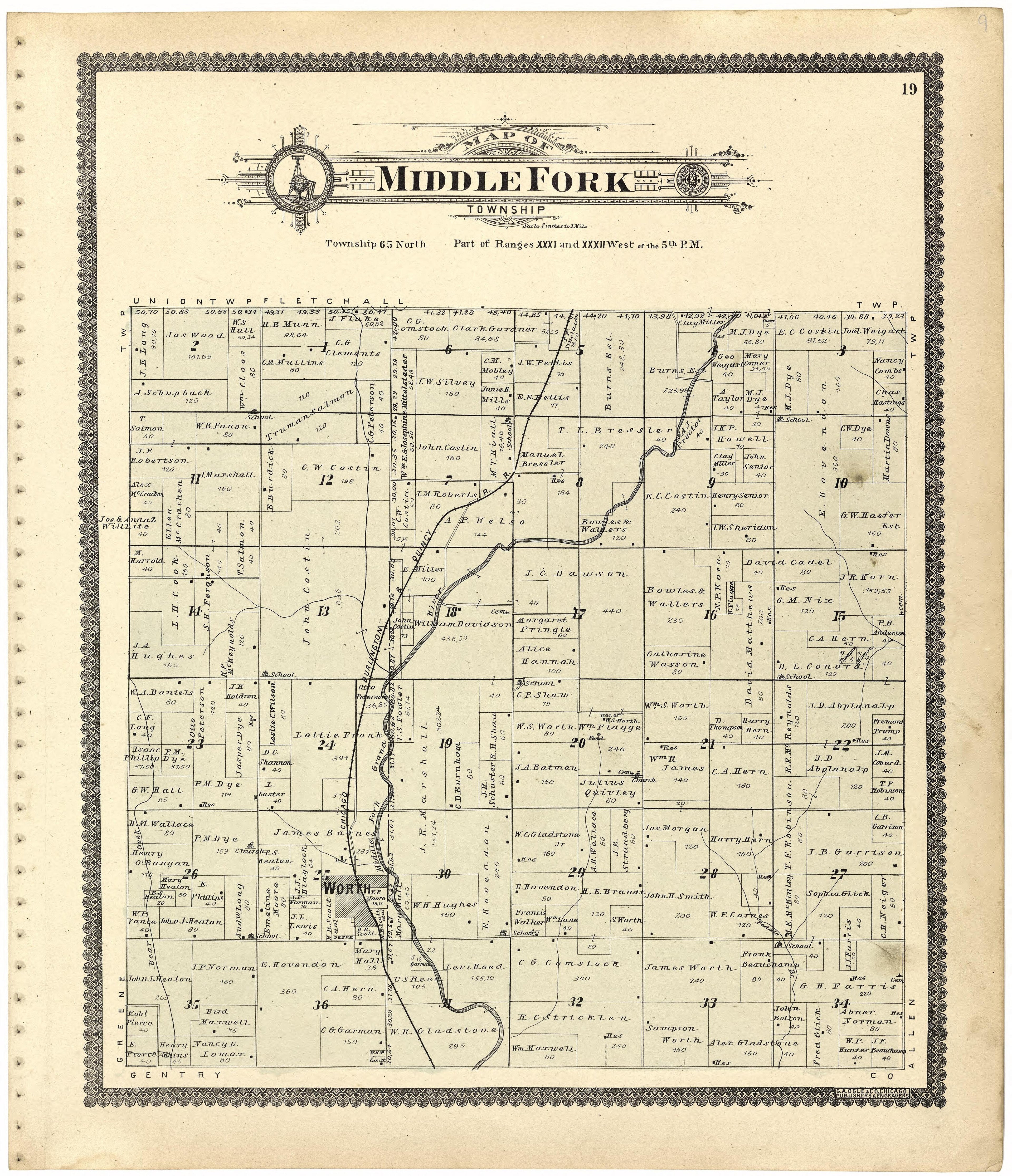 Map of Middle Fork Township from Standard Atlas of Worth County, Missouri : Including a Plat Book of the Villages, Cities and Townships of the County, Map of the State, United States and World, Patrons Directory, Reference Business … 1902 by Relic Map Company