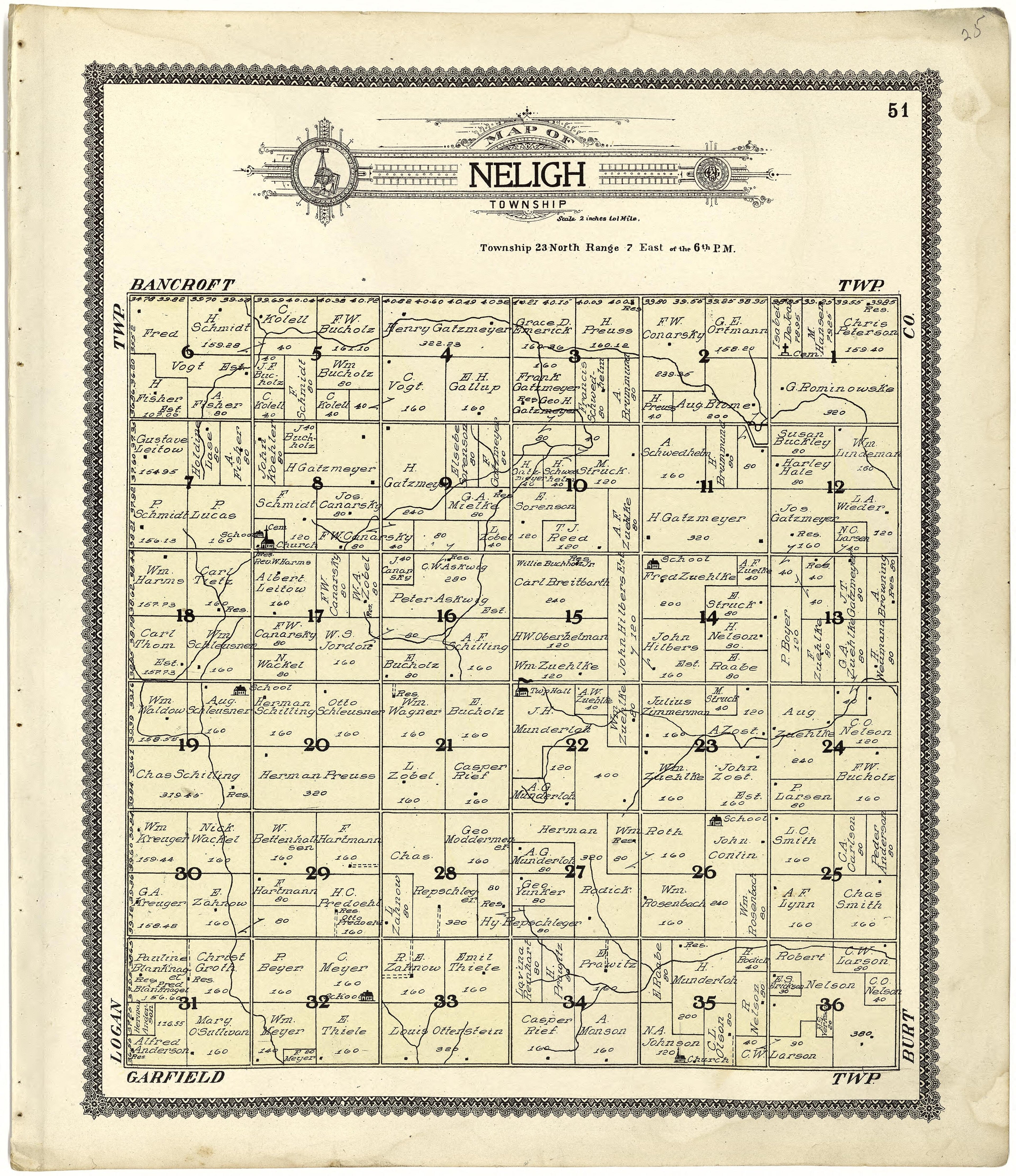 Map of Neligh Township from Standard Atlas of Cuming County, Nebraska : Including a Plat Book of the Villages, Cities and Townships of the County, Map of the State, United States and World, Patrons Directory, Reference Business … 1908 by Relic Map Company
