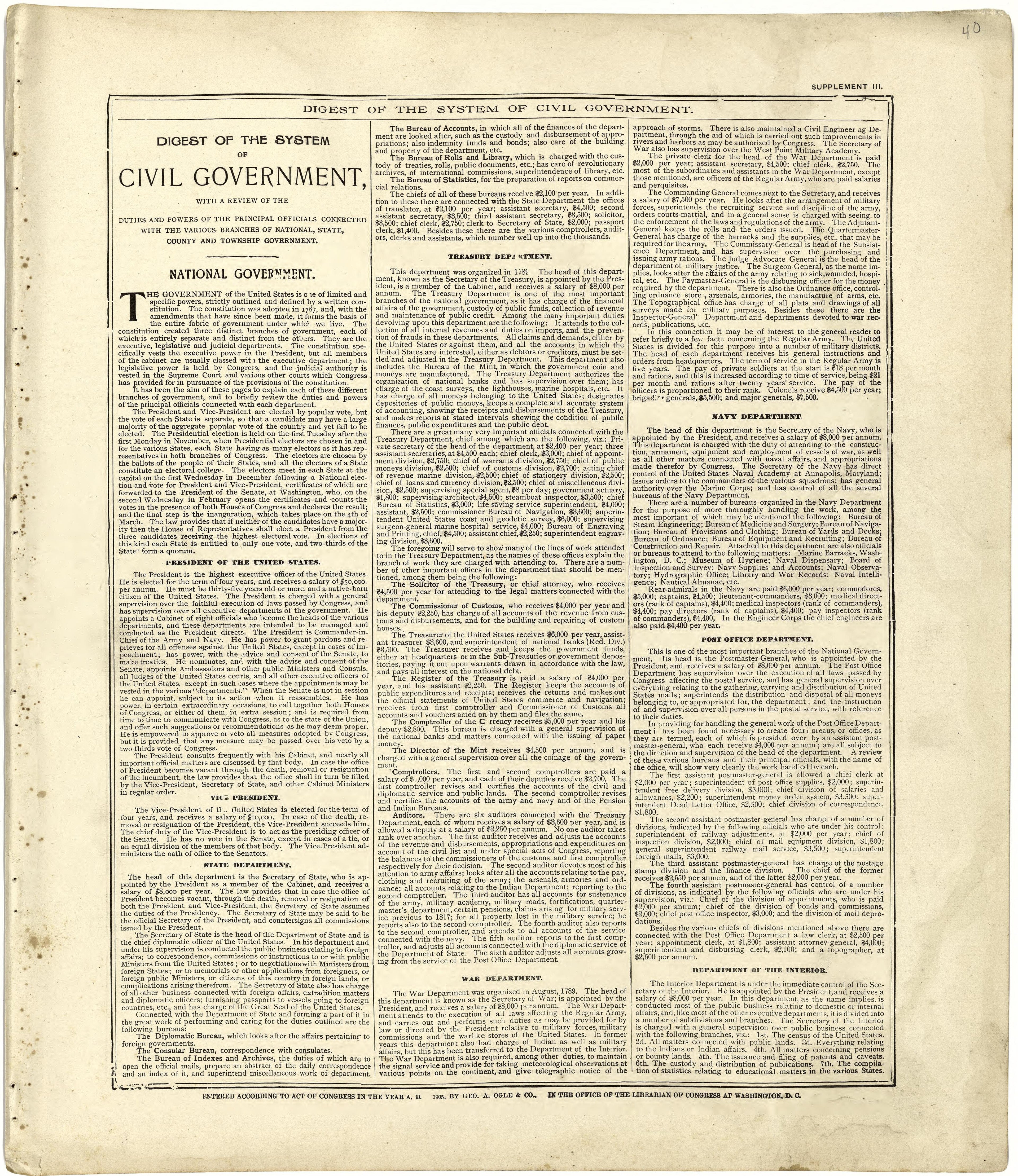 Digest of the System of Civil Government from Standard Atlas of Cuming County, Nebraska : Including a Plat Book of the Villages, Cities and Townships of the County, Map of the State, United States and World, Patrons Directory, Reference Business … 1908 by Relic Map Company