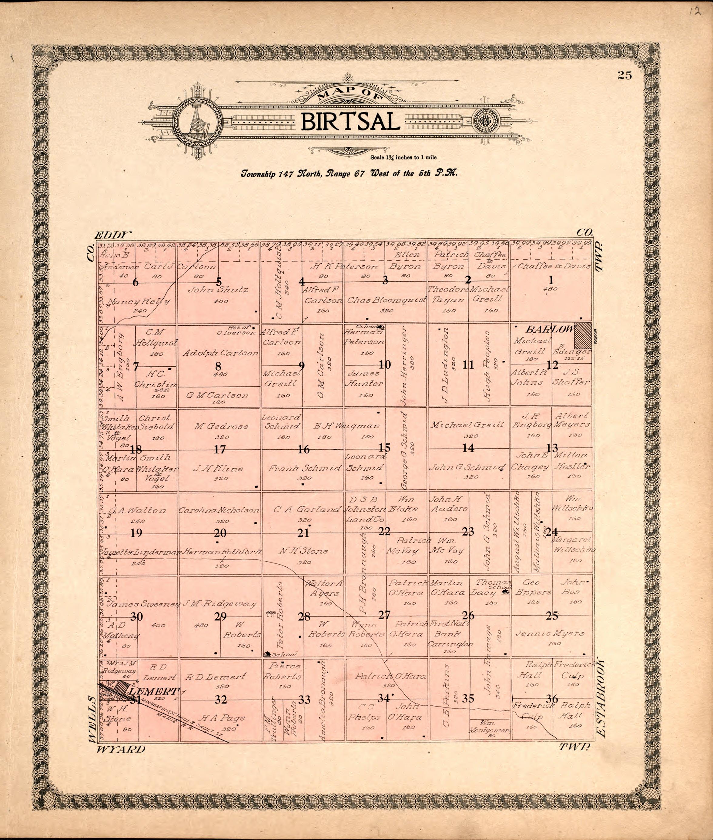 Birtsal from Standard Atlas of Foster County, North Dakota : Including a Plat Book of the Villages, Cities and Townships of the County, Map of the State, United States and World : Patrons Directory, … 1910 by Relic Map Company