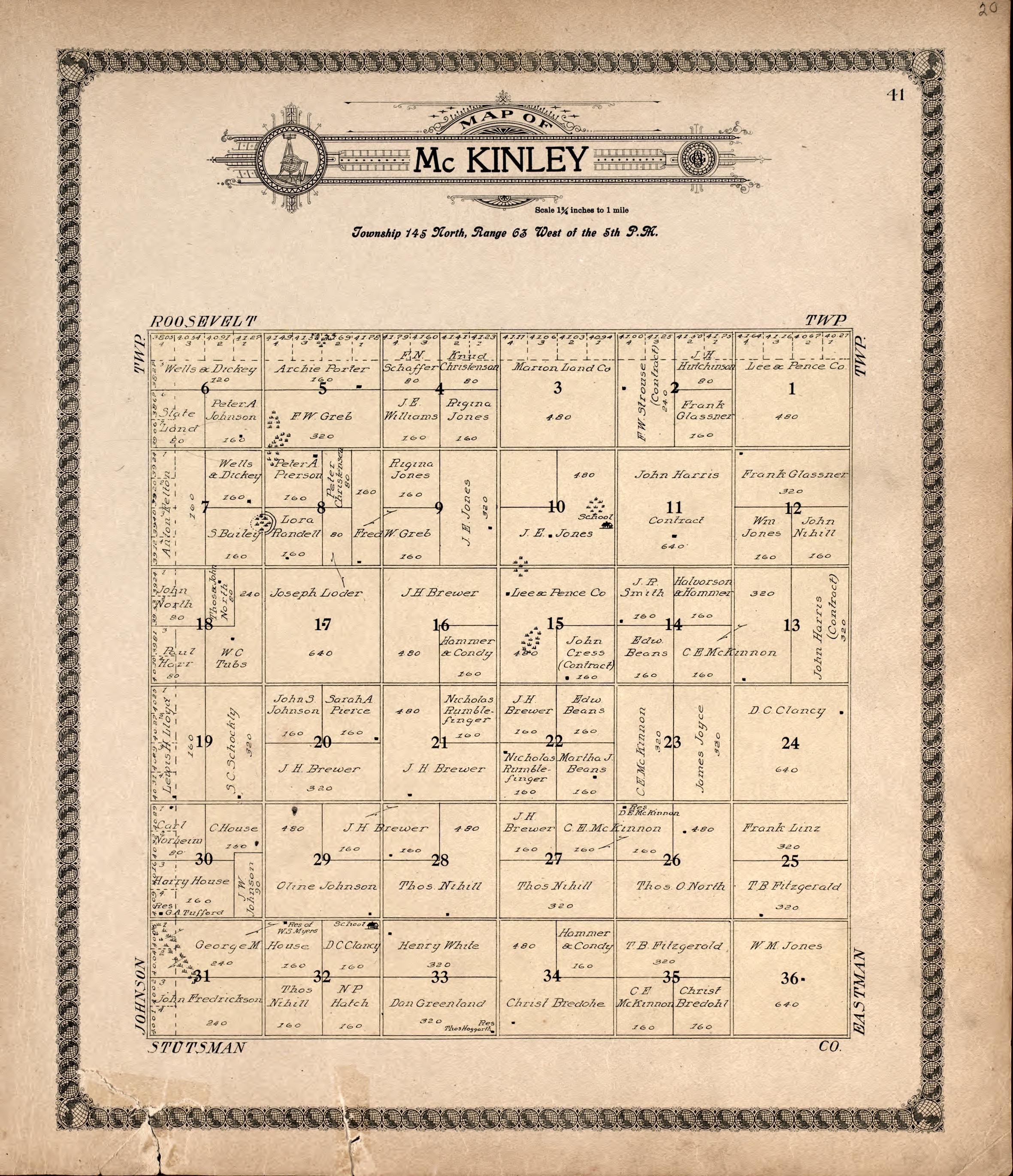 This old map of Foster County, North Dakota, was created by Alden Publishing Co in 1910