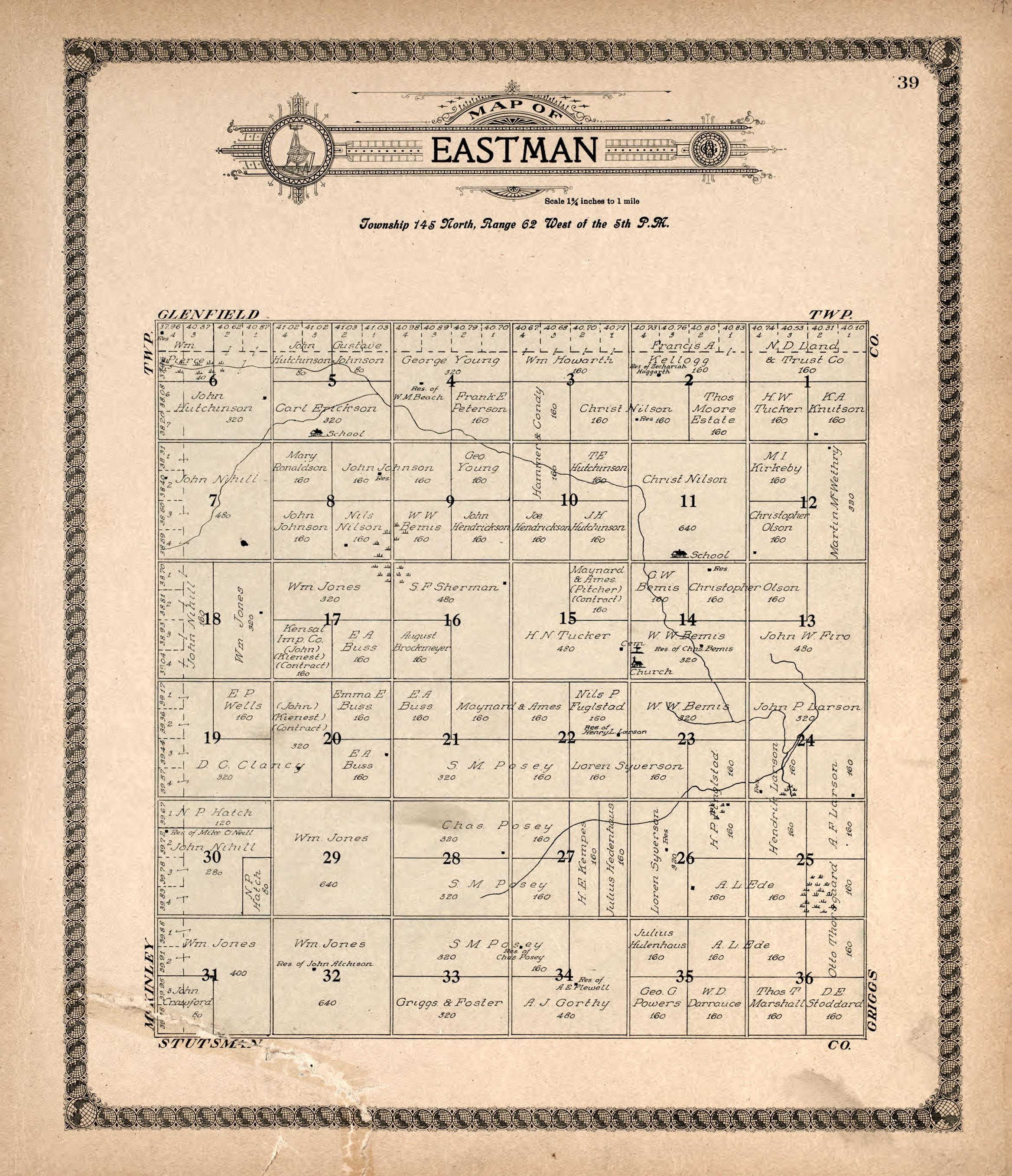 Eastman from Standard Atlas of Foster County, North Dakota : Including a Plat Book of the Villages, Cities and Townships of the County, Map of the State, United States and World : Patrons Directory, … 1910 by Relic Map Company