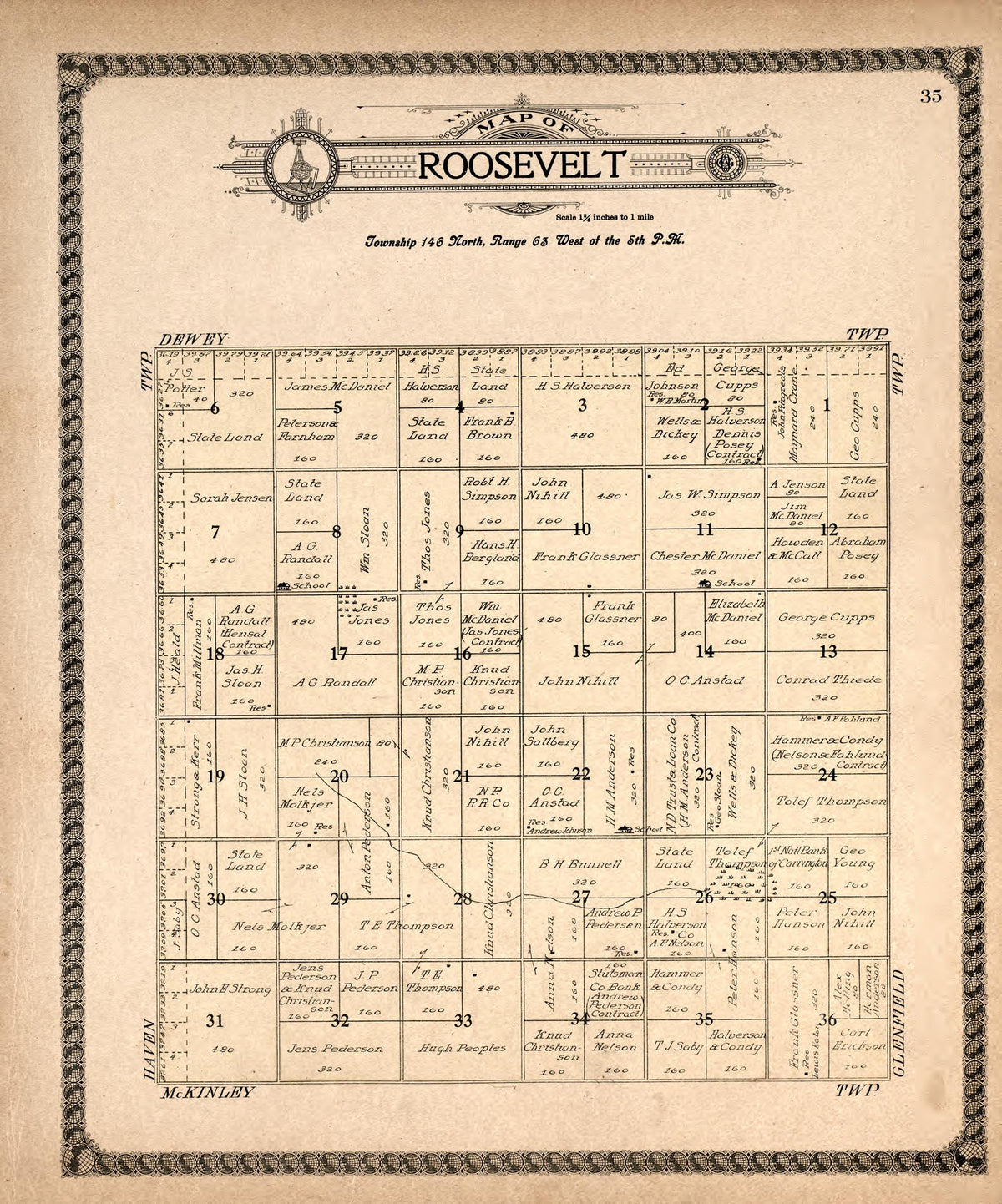 Roosevelt from Standard Atlas of Foster County, North Dakota : Including a Plat Book of the Villages, Cities and Townships of the County, Map of the State, United States and World : Patrons Directory, … 1910 by Relic Map Company