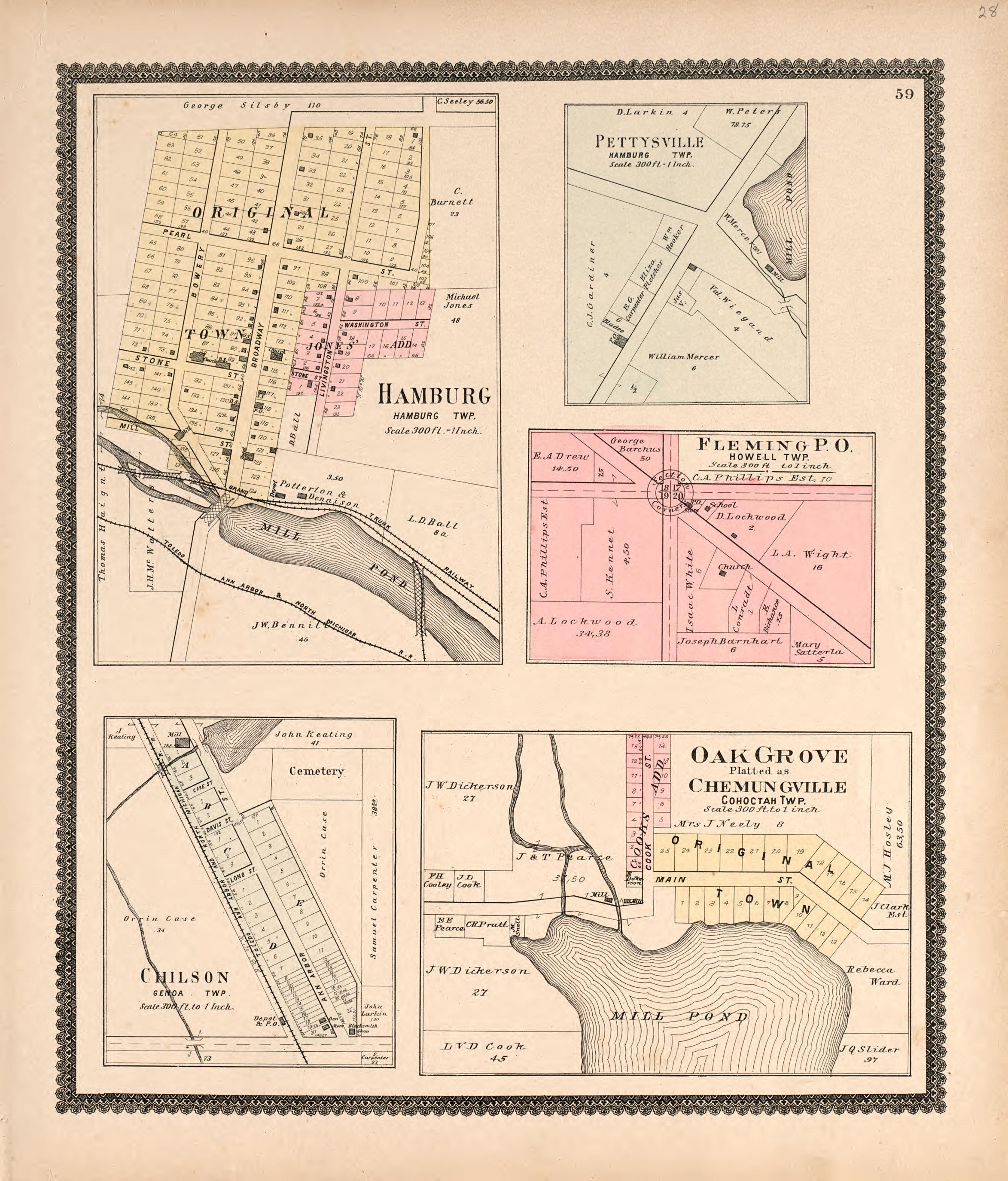 Hamburg, Pettysville, Fleming P.O., Chilson, & Oak Grove from Standard Atlas of Livingston County, Michigan : Including a Plat Book of the Villages, Cities and Townships of the County, Map of the State, United States and World, Farmers Directory, Refe... by Relic Map Company
