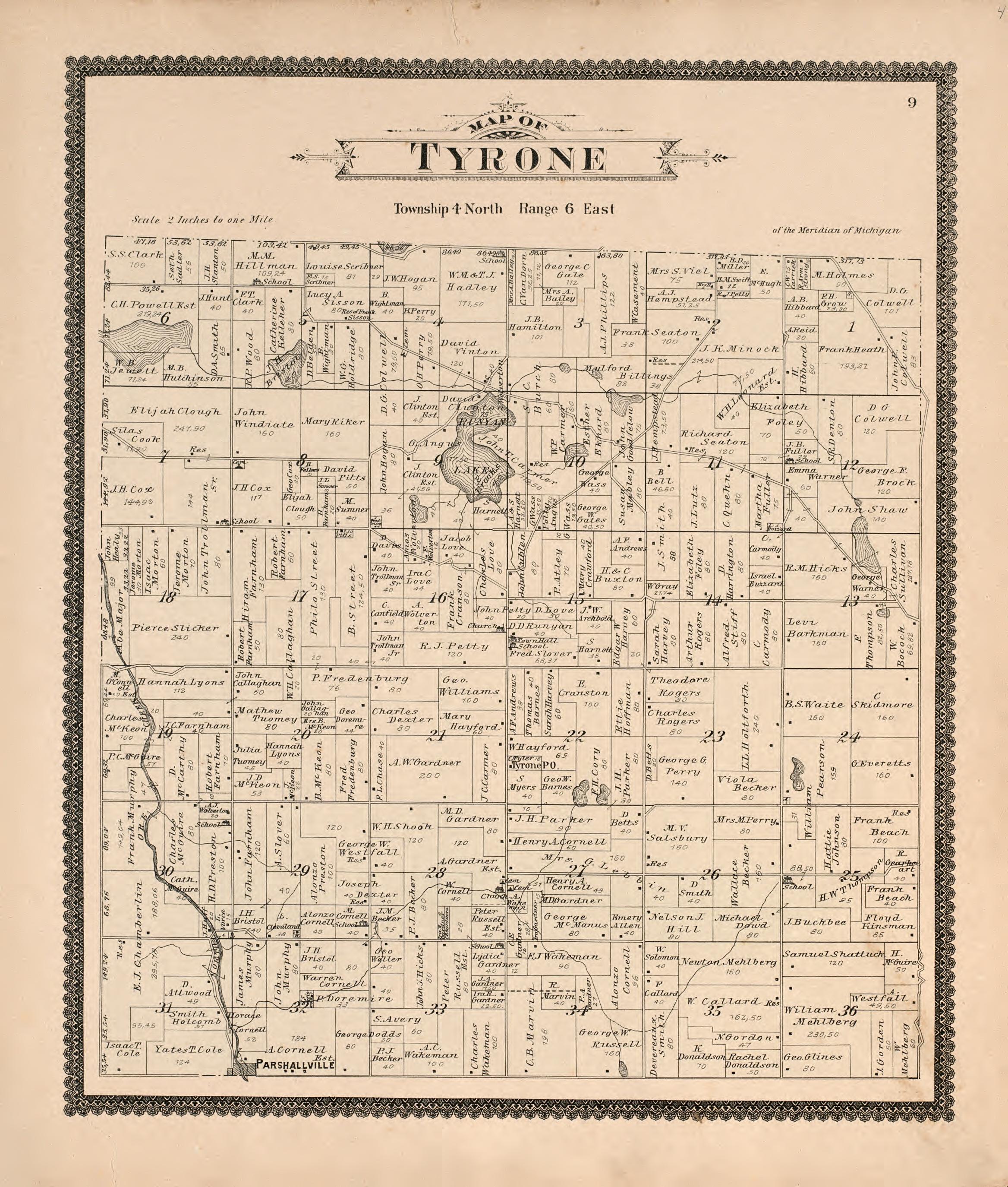 Tyrone from Standard Atlas of Livingston County, Michigan : Including a Plat Book of the Villages, Cities and Townships of the County, Map of the State, United States and World, Farmers Directory, Reference Business … 1895 by Relic Map Company