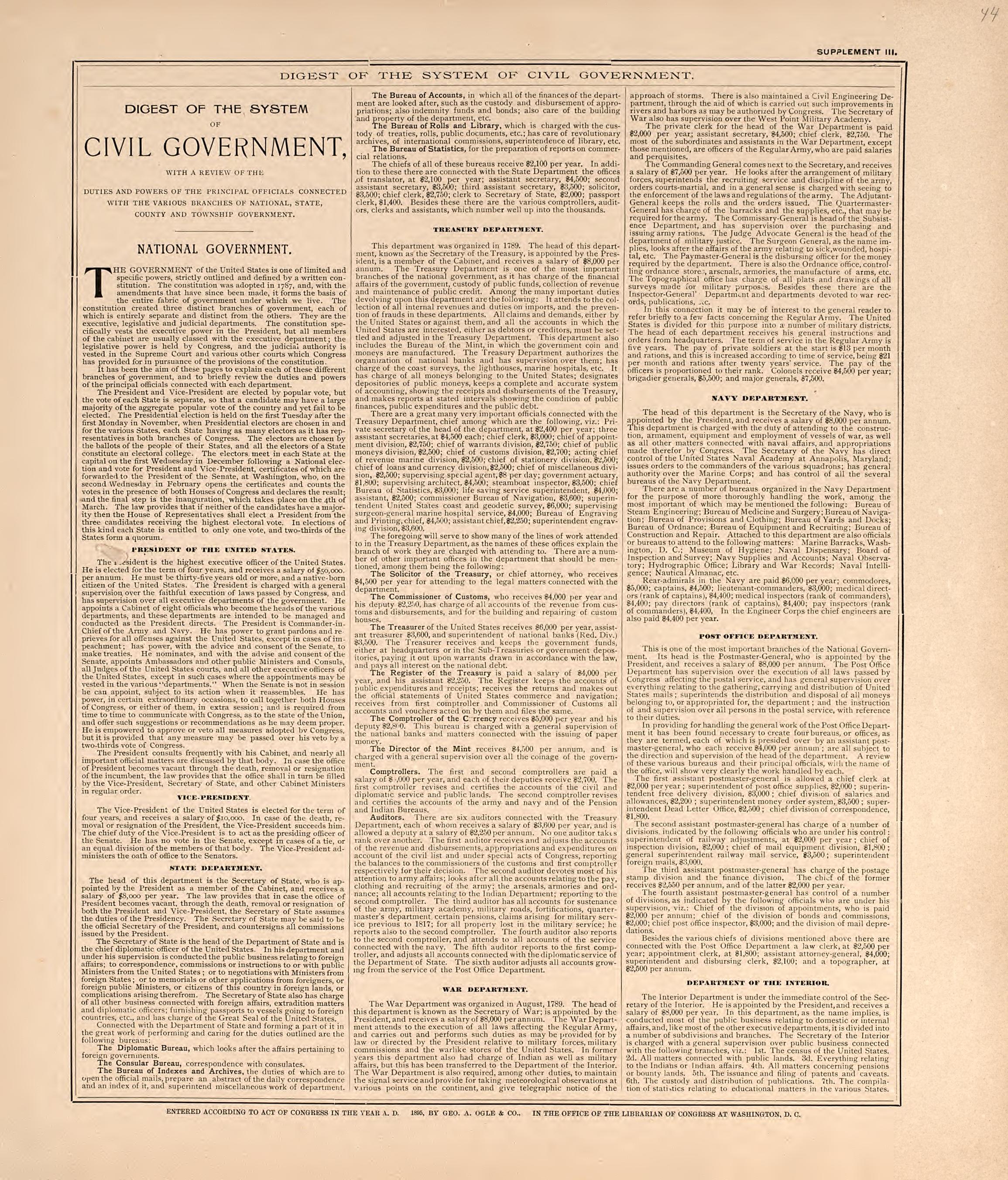 Digest of the System of Civil Government from Standard Atlas of Livingston County, Michigan : Including a Plat Book of the Villages, Cities and Townships of the County, Map of the State, United States and World, Farmers Directory, Reference Business �... by Relic Map Company