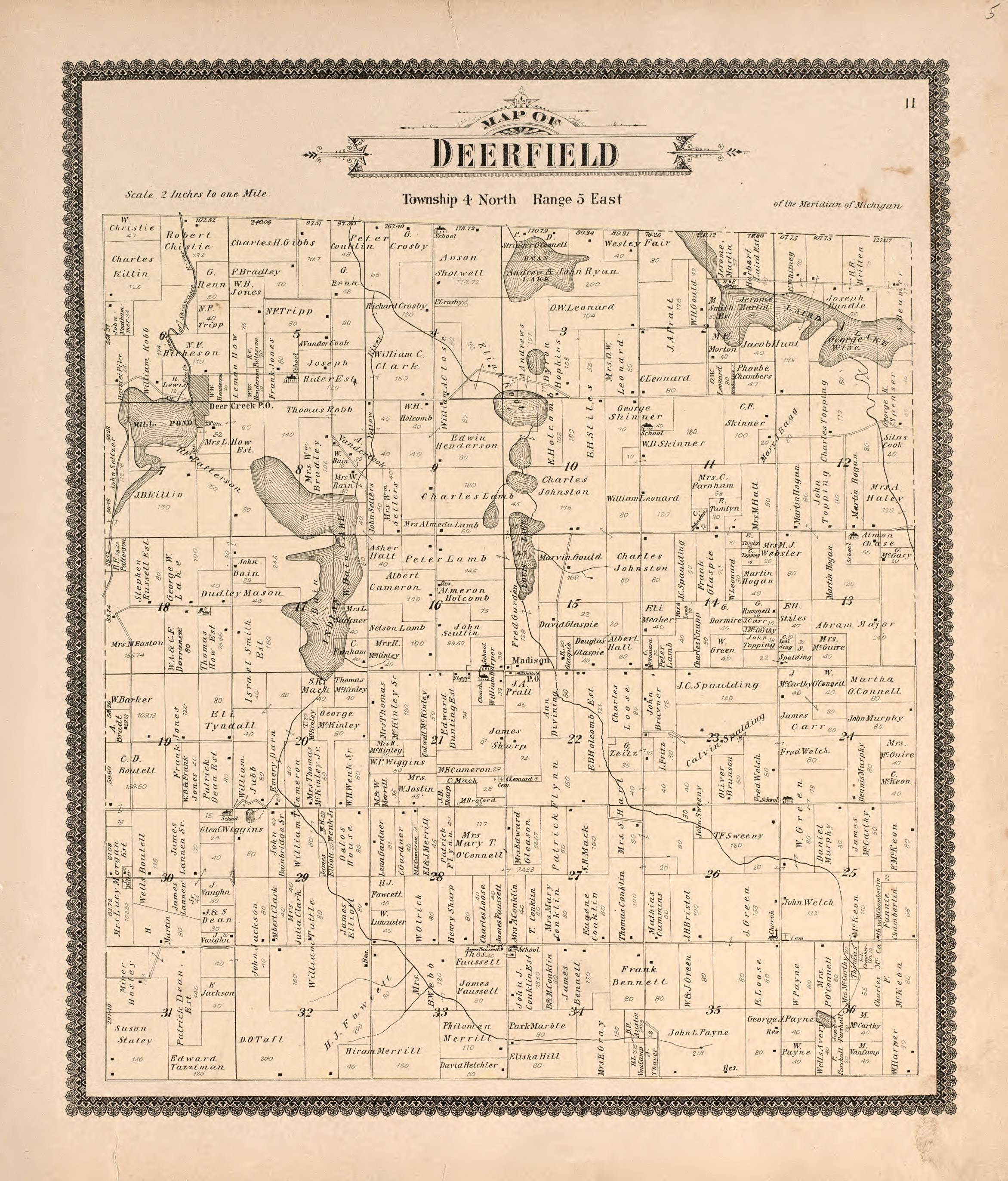 Deerfield from Standard Atlas of Livingston County, Michigan : Including a Plat Book of the Villages, Cities and Townships of the County, Map of the State, United States and World, Farmers Directory, Reference Business … 1895 by Relic Map Company
