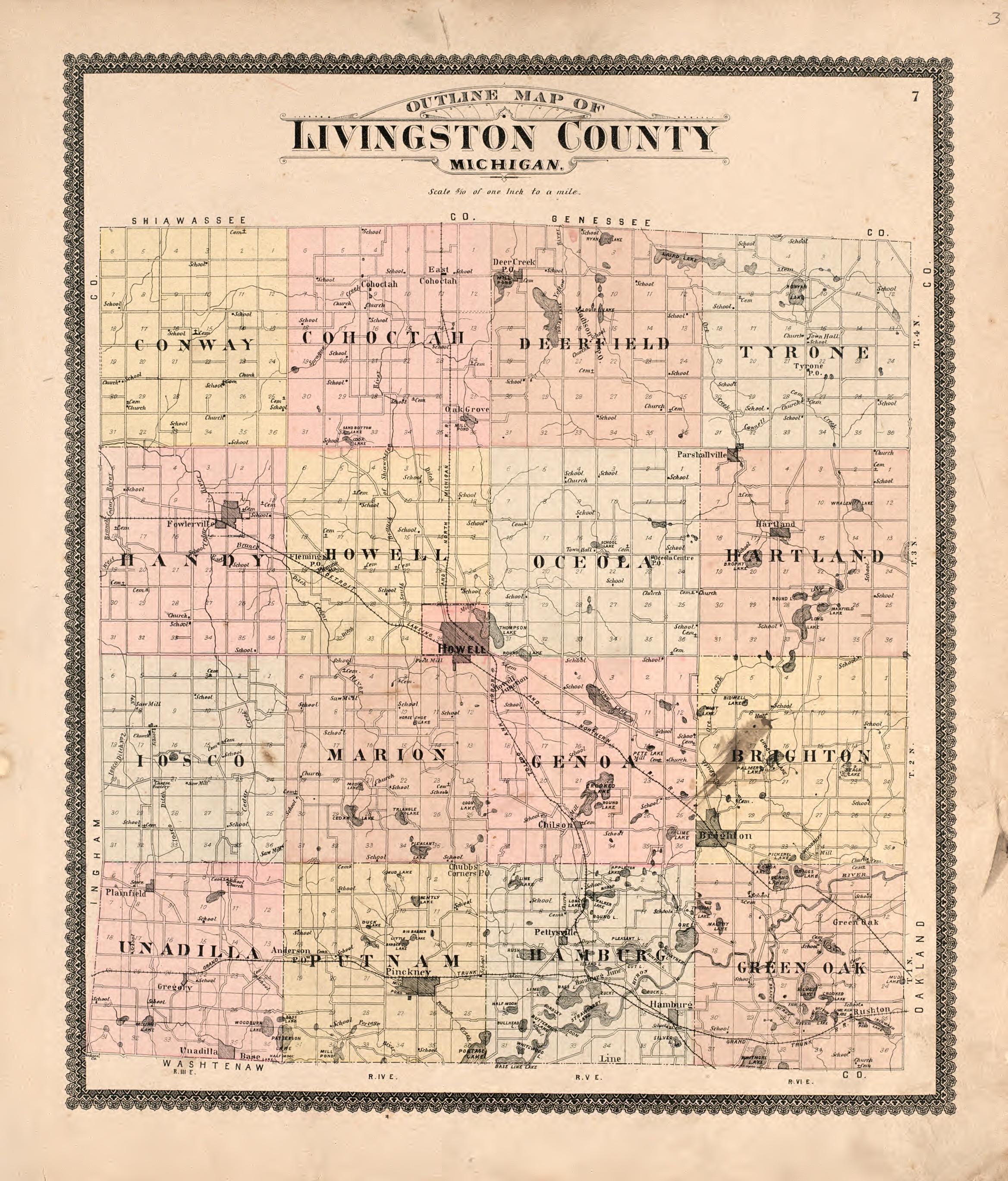 Livingston County from Standard Atlas of Livingston County, Michigan : Including a Plat Book of the Villages, Cities and Townships of the County, Map of the State, United States and World, Farmers Directory, Reference Business … 1895 by Relic Map Company