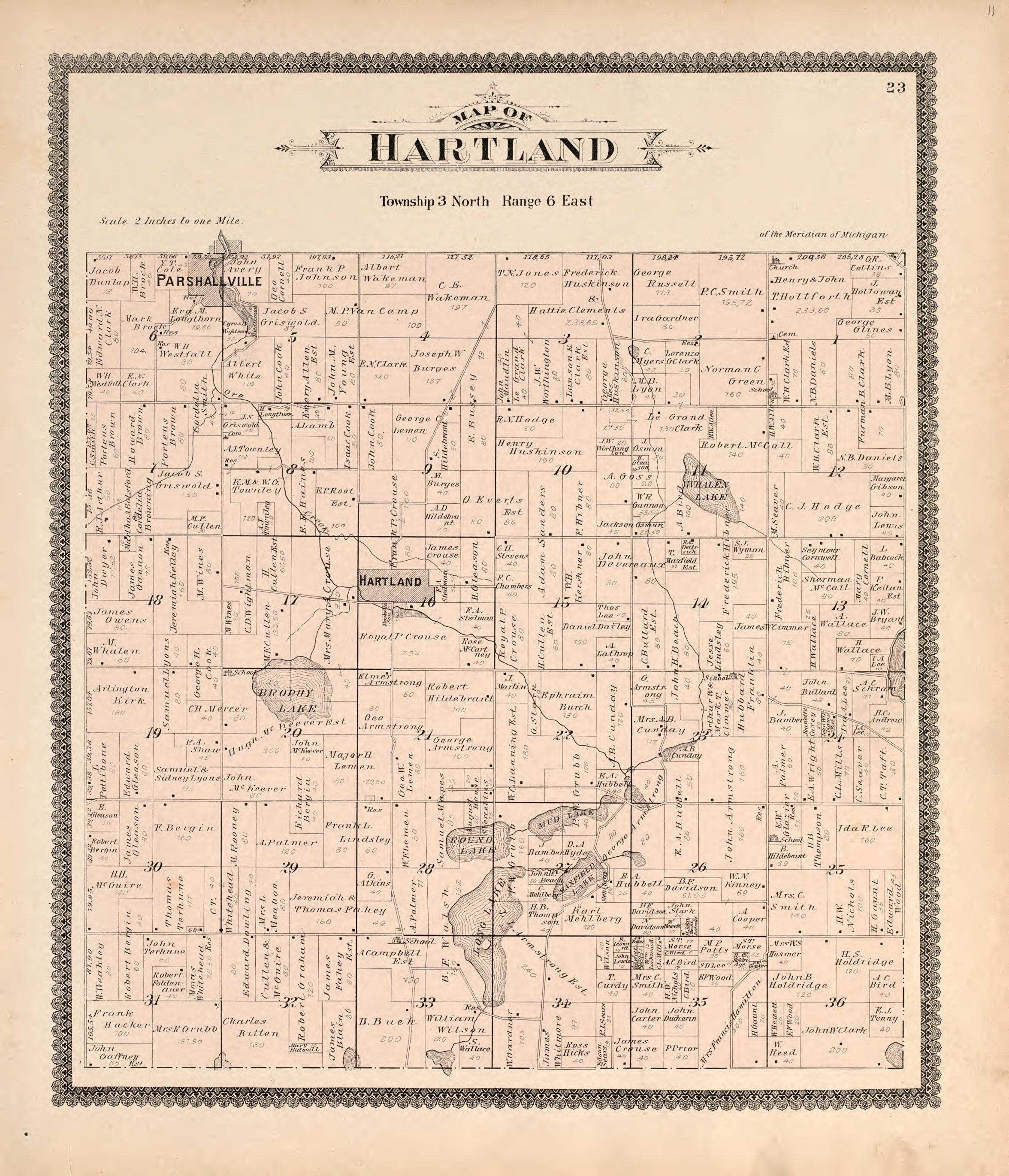Hartland from Standard Atlas of Livingston County, Michigan : Including a Plat Book of the Villages, Cities and Townships of the County, Map of the State, United States and World, Farmers Directory, Reference Business … 1895 by Relic Map Company