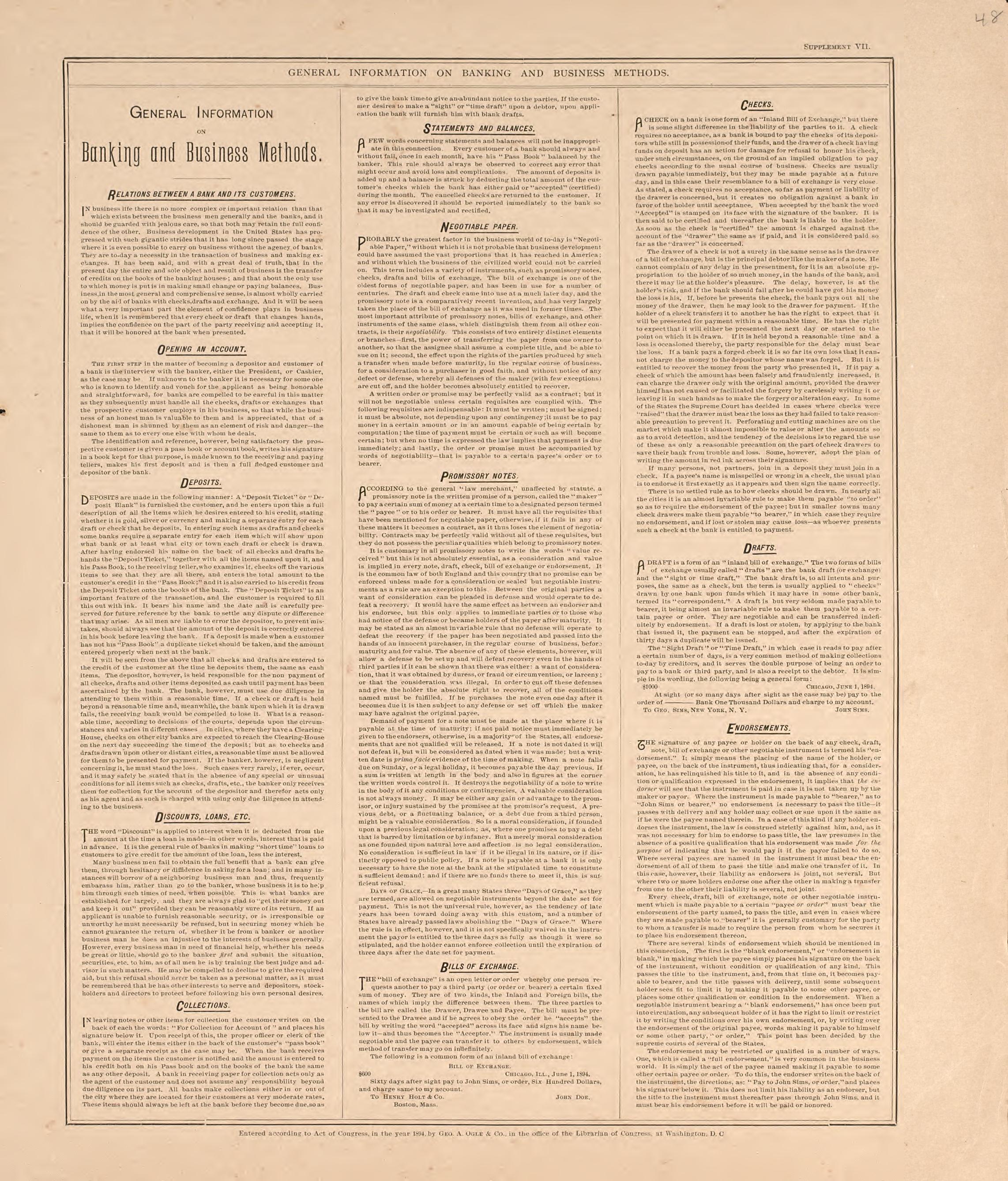 General Information On Banking and Business Methods from Standard Atlas of Livingston County, Michigan : Including a Plat Book of the Villages, Cities and Townships of the County, Map of the State, United States and World, Farmers Directory, Reference... by Relic Map Company