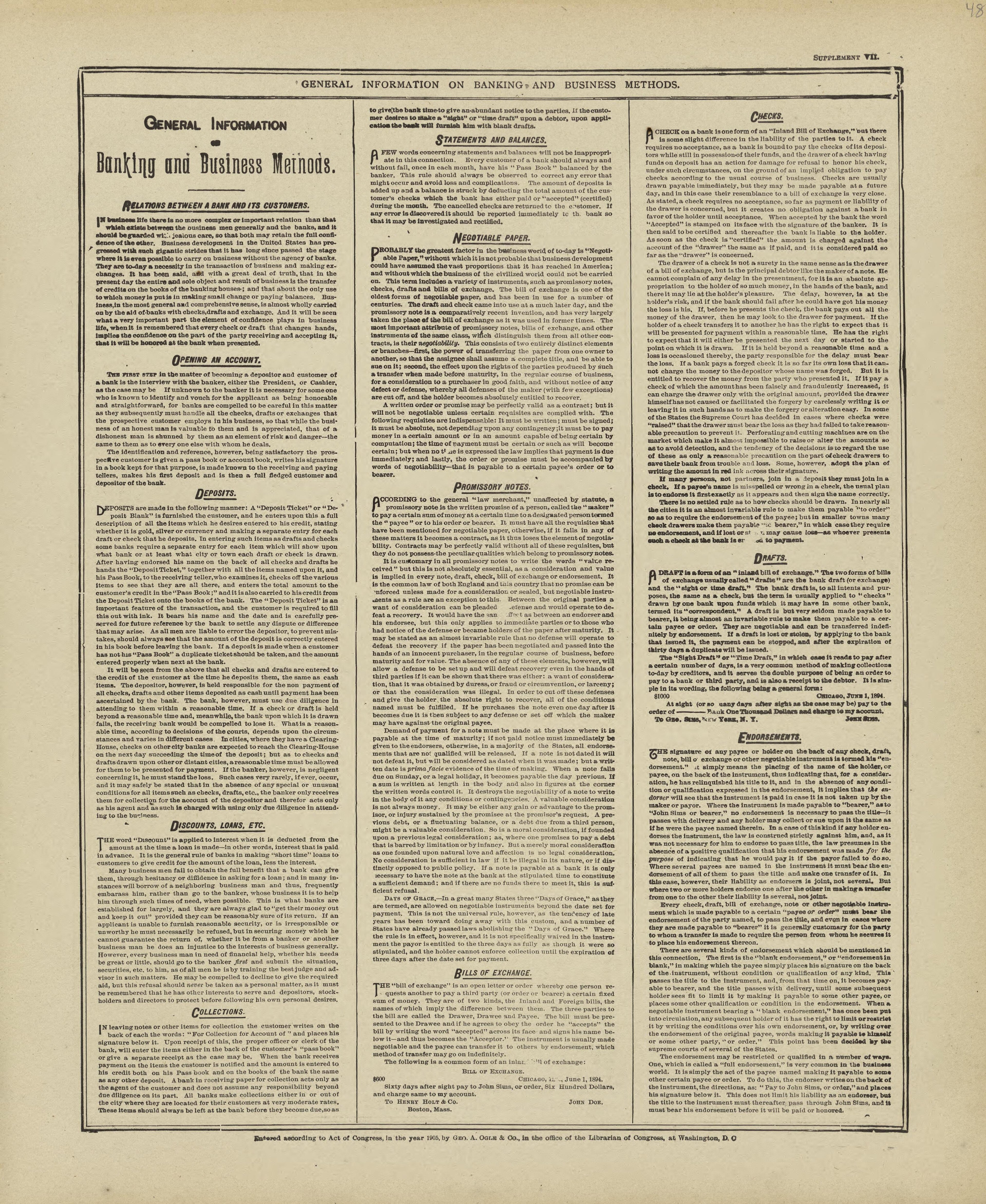 General Information On Banking and Business Methods from Standard Atlas of Marshall County, Indiana : Including a Plat Book of the Villages, Cities and Townships of the County, Map of the State, United States and World, Patrons Directory, Reference Bu... by Relic Map Company