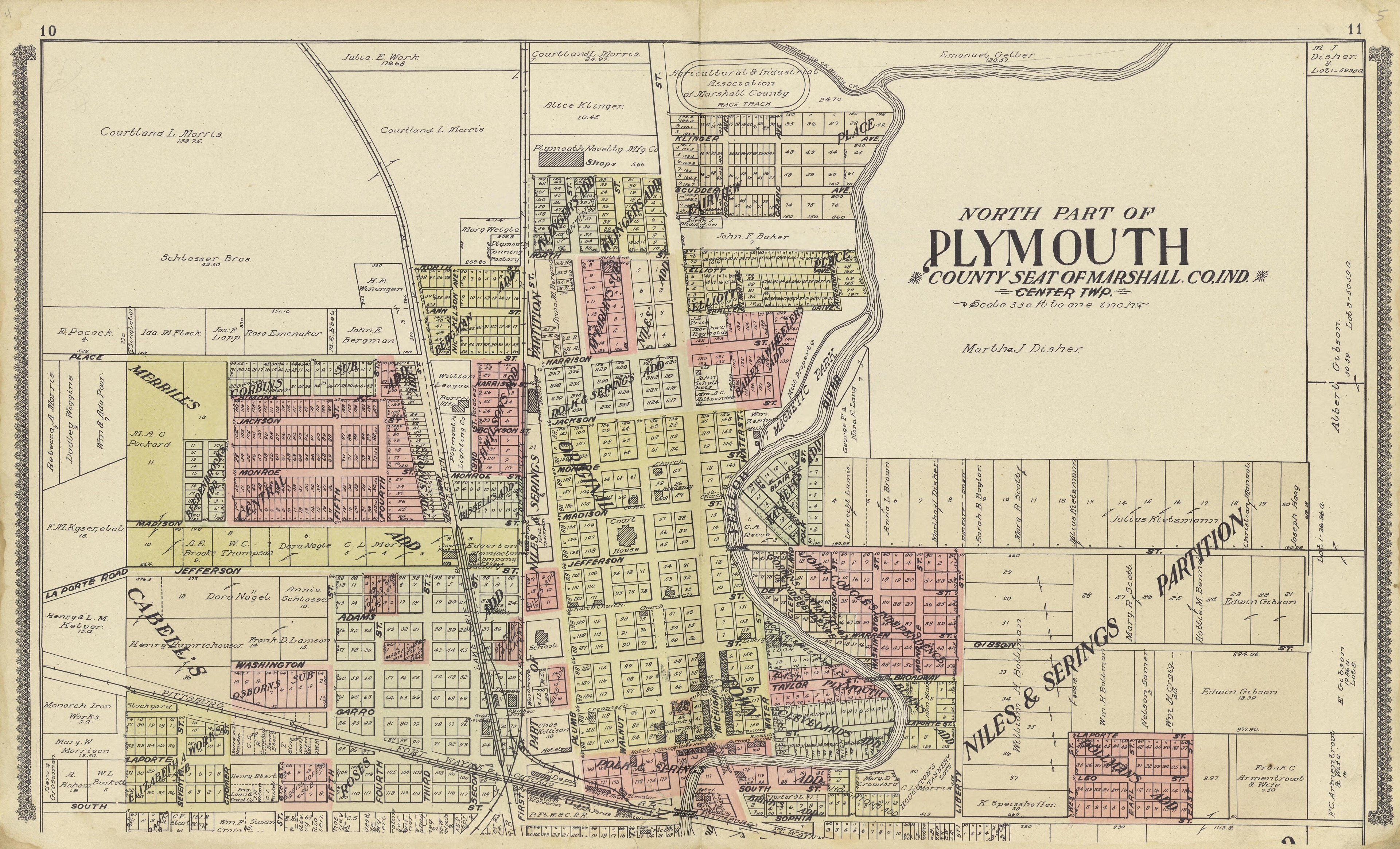 Map of North Part of Plymouth from Standard Atlas of Marshall County, Indiana : Including a Plat Book of the Villages, Cities and Townships of the County, Map of the State, United States and World, Patrons Directory, Reference Business … 1908 by Relic Map Company