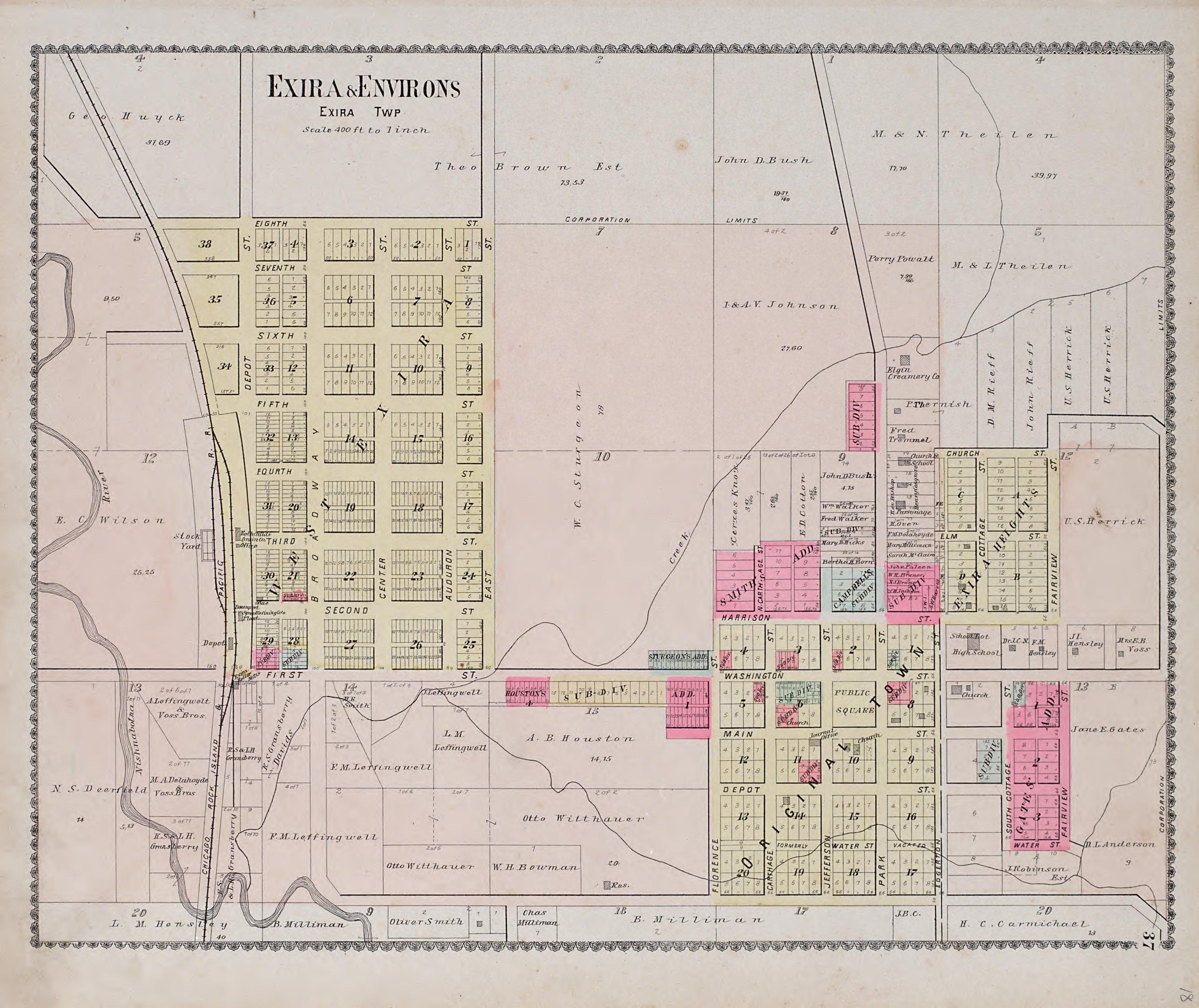 Exira & Environs from Standard Atlas of Audubon County, Iowa : Including a Plat Book of the Villages, Cities and Townships of the County, Map of the State, United States and World, Patrons Directory, Reference Business … 1900 by Relic Map Company