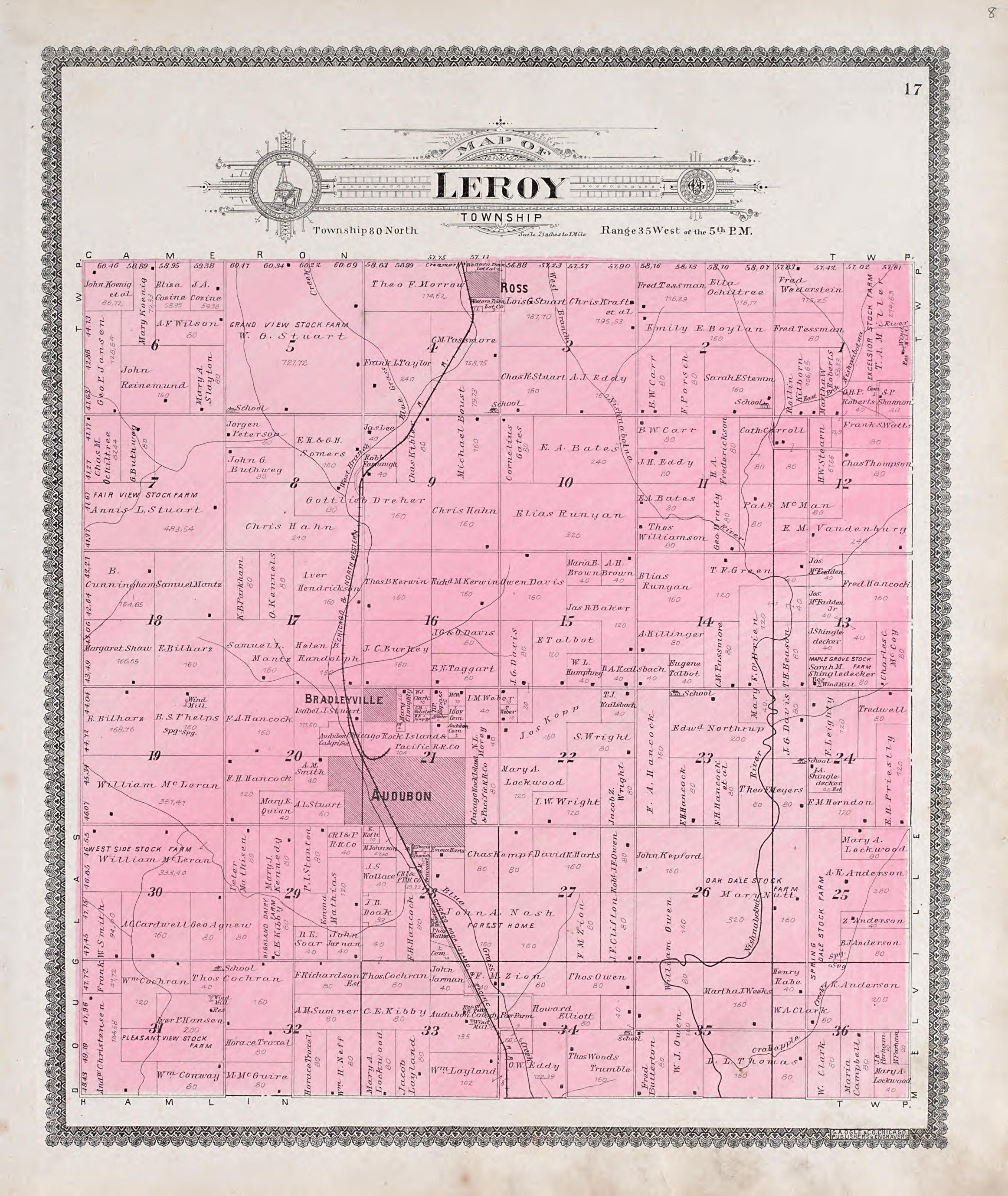 Leroy Township from Standard Atlas of Audubon County, Iowa : Including a Plat Book of the Villages, Cities and Townships of the County, Map of the State, United States and World, Patrons Directory, Reference Business … 1900 by Relic Map Company
