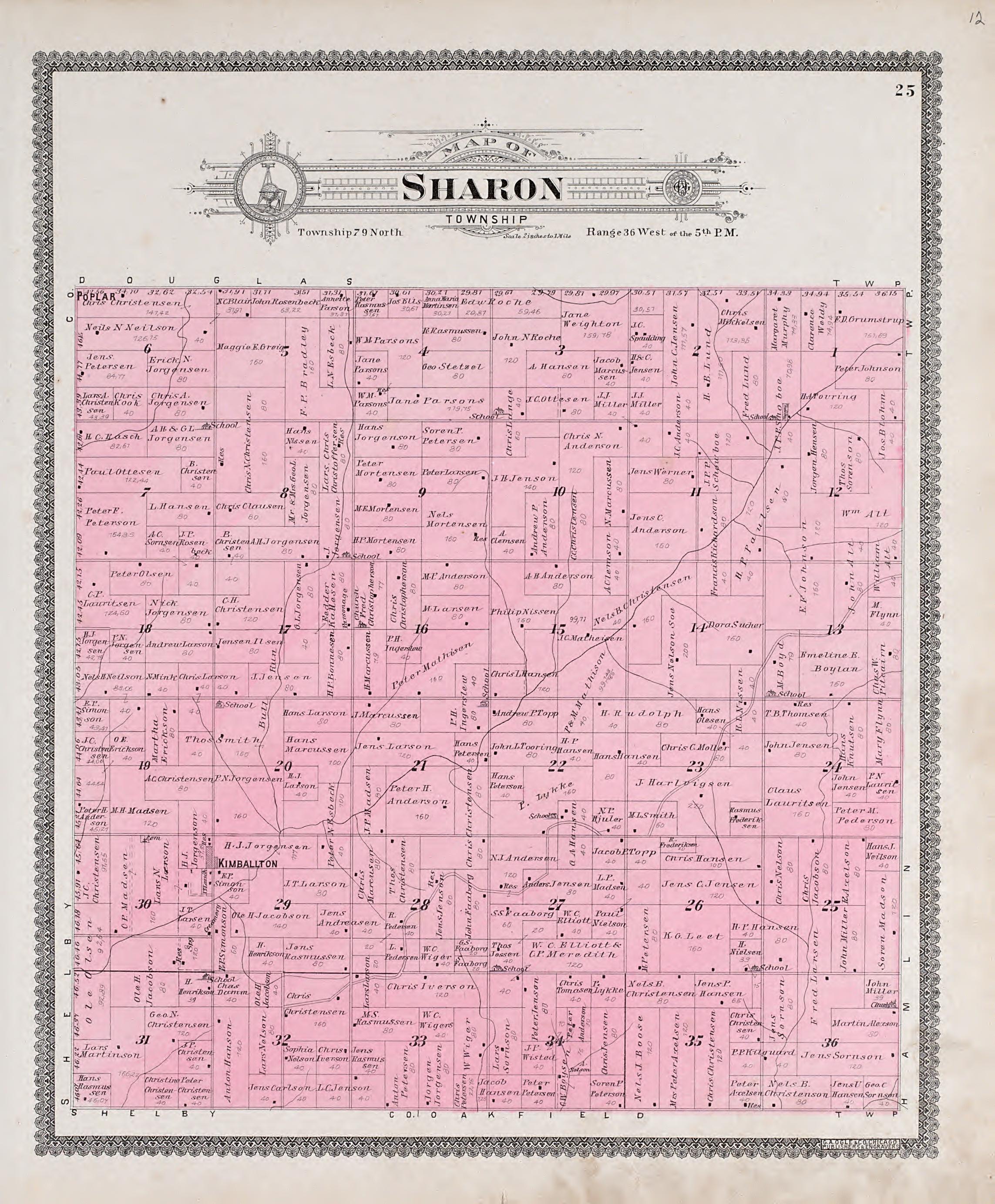 Sharon Township from Standard Atlas of Audubon County, Iowa : Including a Plat Book of the Villages, Cities and Townships of the County, Map of the State, United States and World, Patrons Directory, Reference Business … 1900 by Relic Map Company