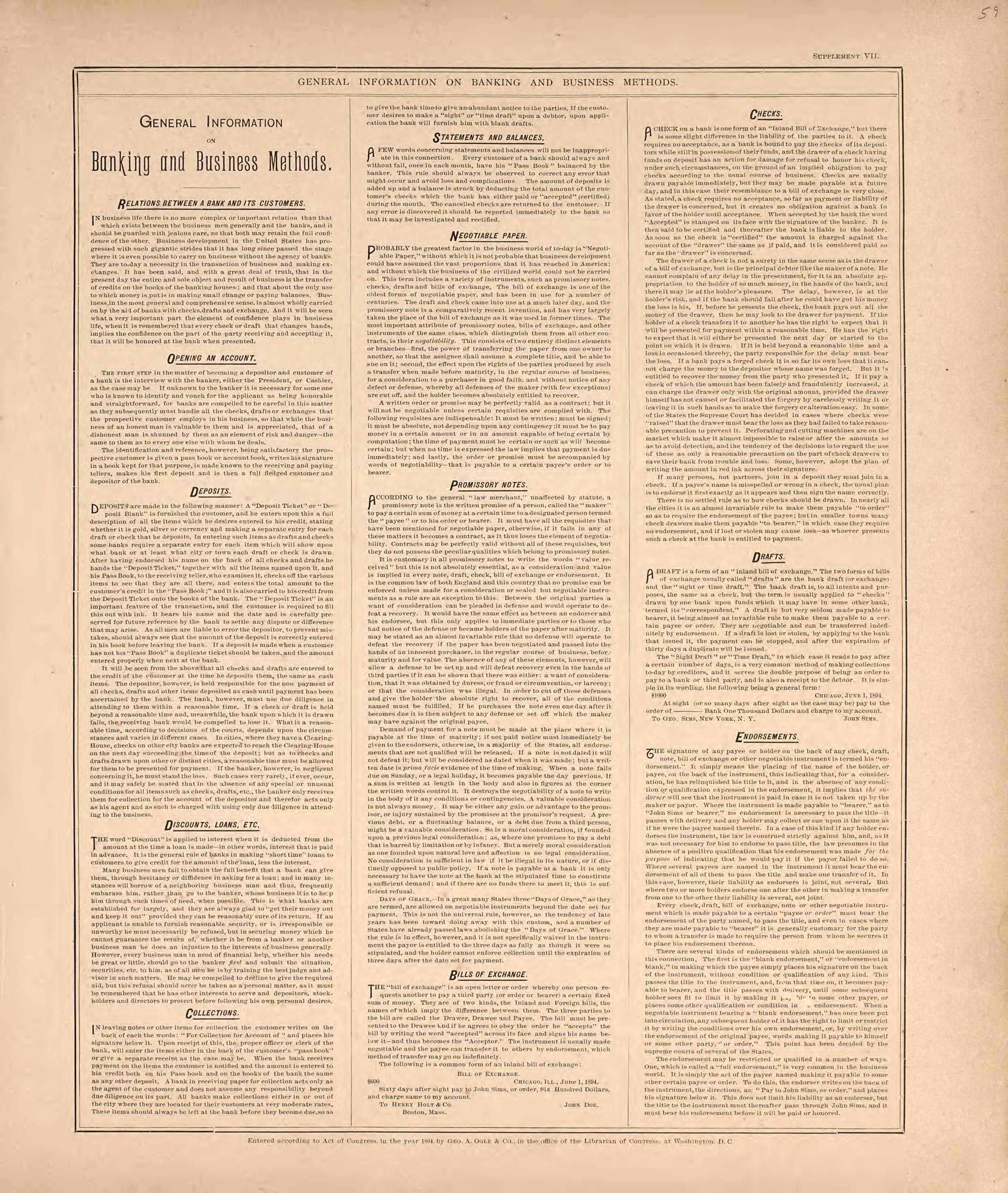 General Information On Banking and Business Methods from Standard Atlas of Washtenaw County, Michigan : Including a Plat Book of the Villages, Cities and Townships of the County, Map of the State, United States and World, Farmers Directory, Reference ... by Relic Map Company