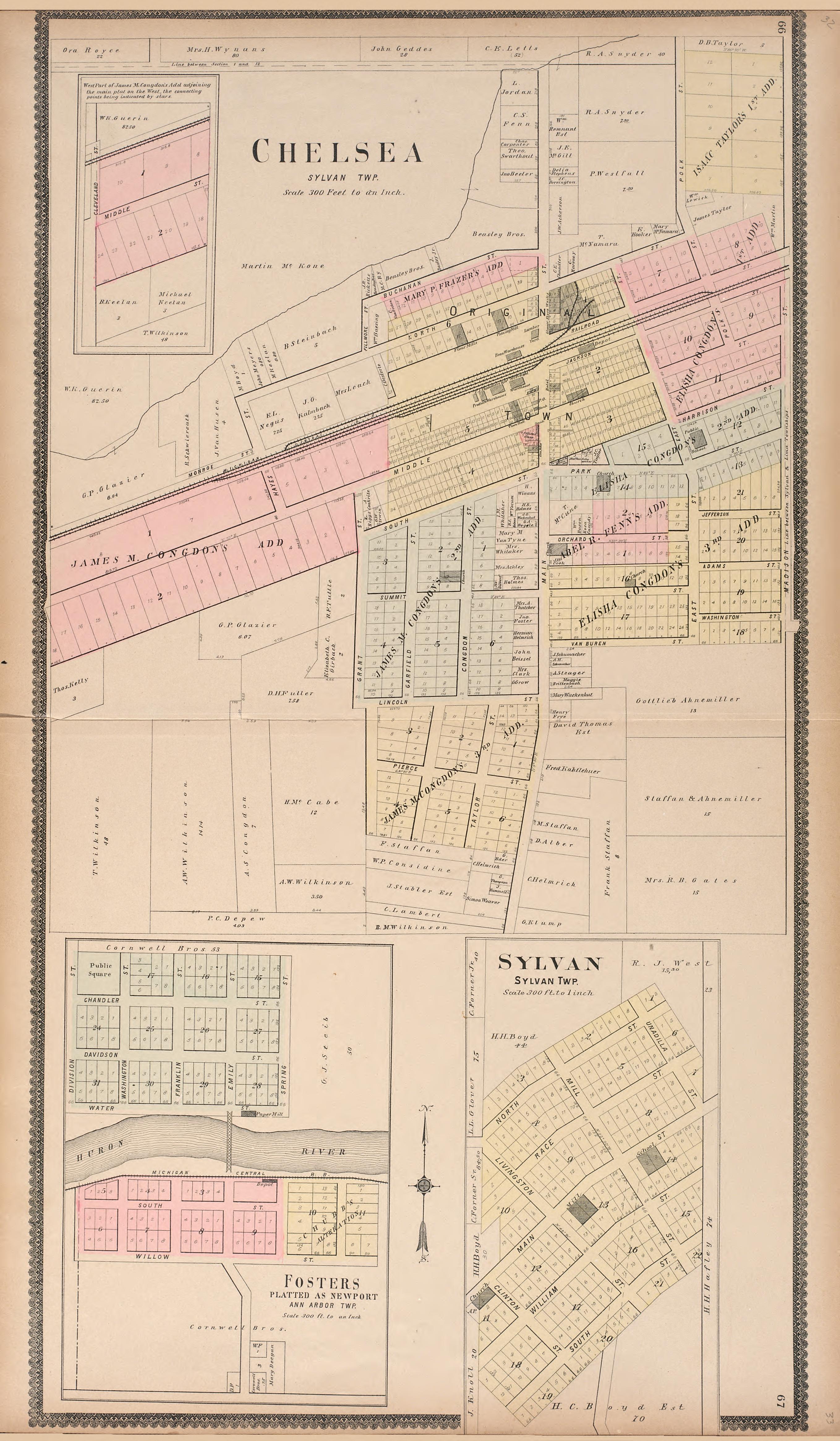 Chelsea; Fosters; Silvan from Standard Atlas of Washtenaw County, Michigan : Including a Plat Book of the Villages, Cities and Townships of the County, Map of the State, United States and World, Farmers Directory, Reference Business … 1895 by Relic Map Company