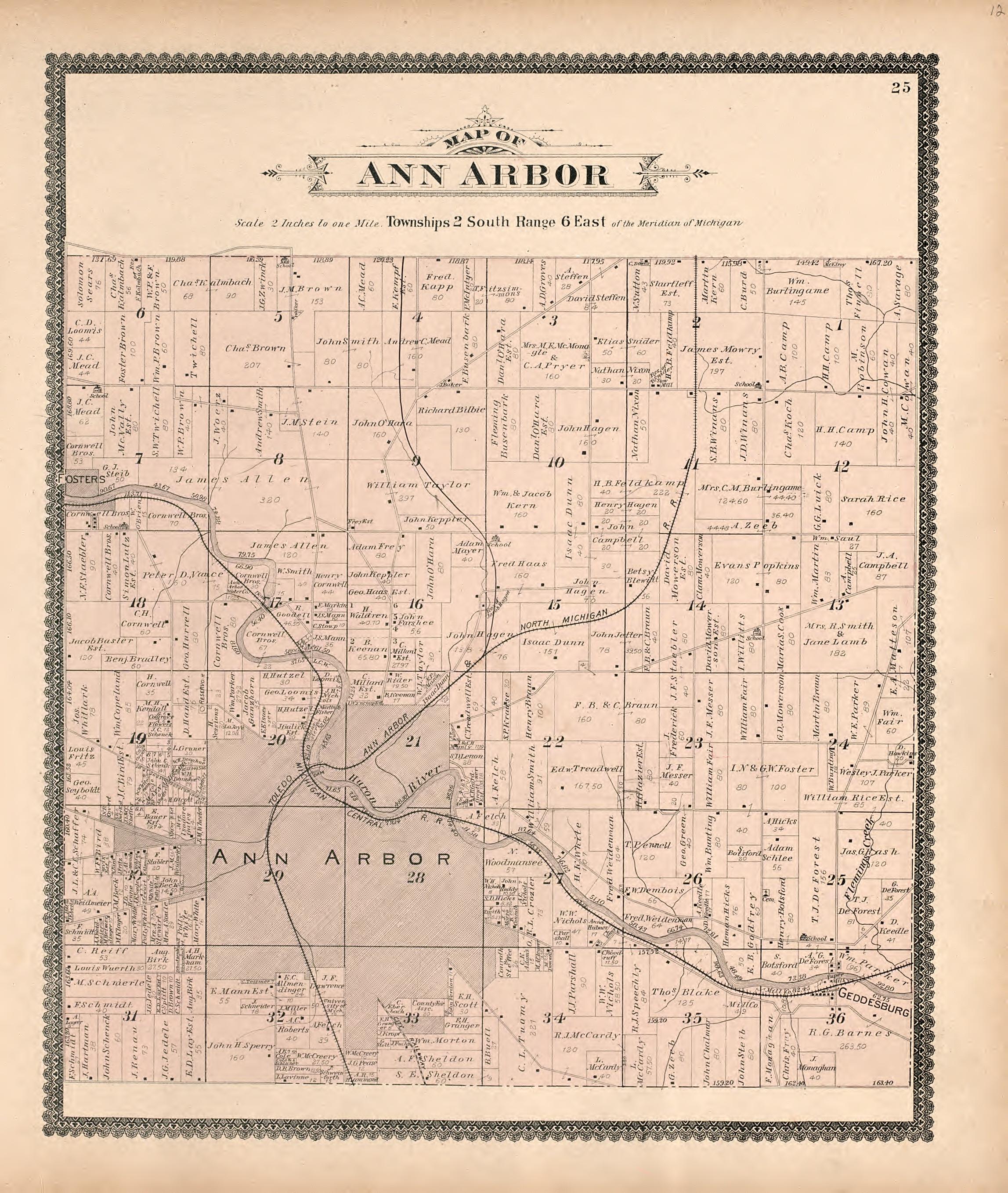 Map of Ann Arbor from Standard Atlas of Washtenaw County, Michigan : Including a Plat Book of the Villages, Cities and Townships of the County, Map of the State, United States and World, Farmers Directory, Reference Business … 1895 by Relic Map Company
