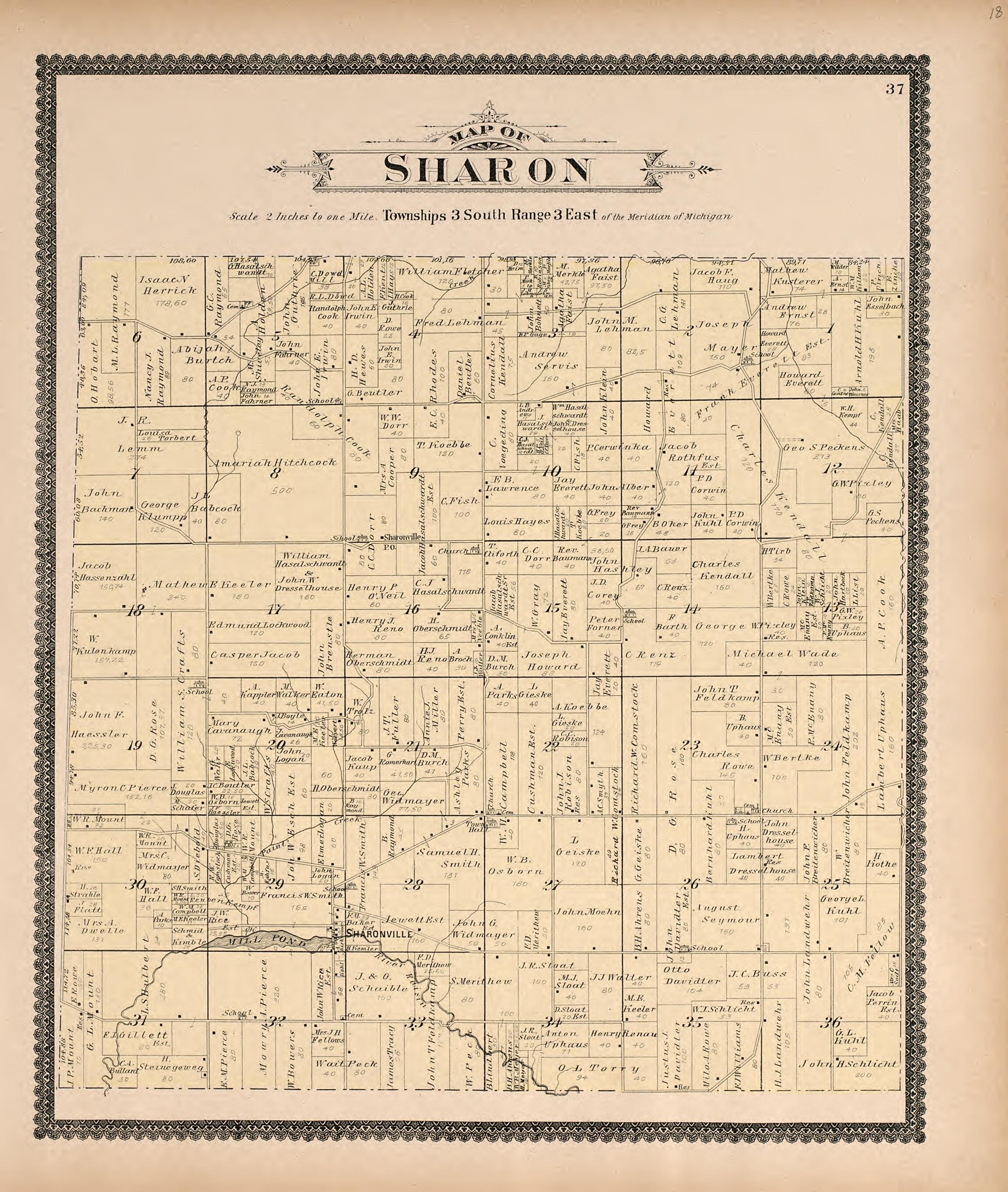 Map of Sharon from Standard Atlas of Washtenaw County, Michigan : Including a Plat Book of the Villages, Cities and Townships of the County, Map of the State, United States and World, Farmers Directory, Reference Business … 1895 by Relic Map Company