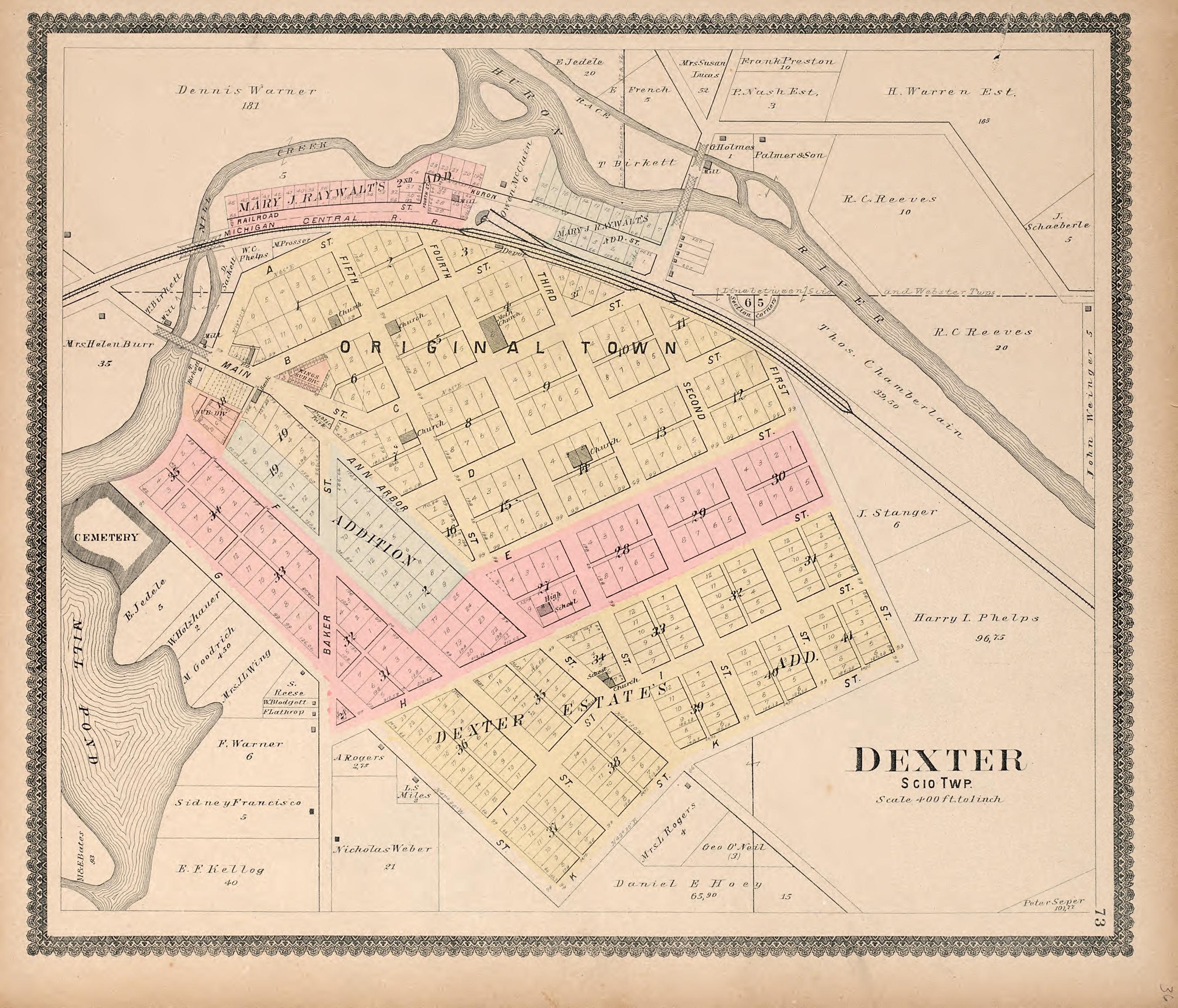 Dexter from Standard Atlas of Washtenaw County, Michigan : Including a Plat Book of the Villages, Cities and Townships of the County, Map of the State, United States and World, Farmers Directory, Reference Business … 1895 by Relic Map Company