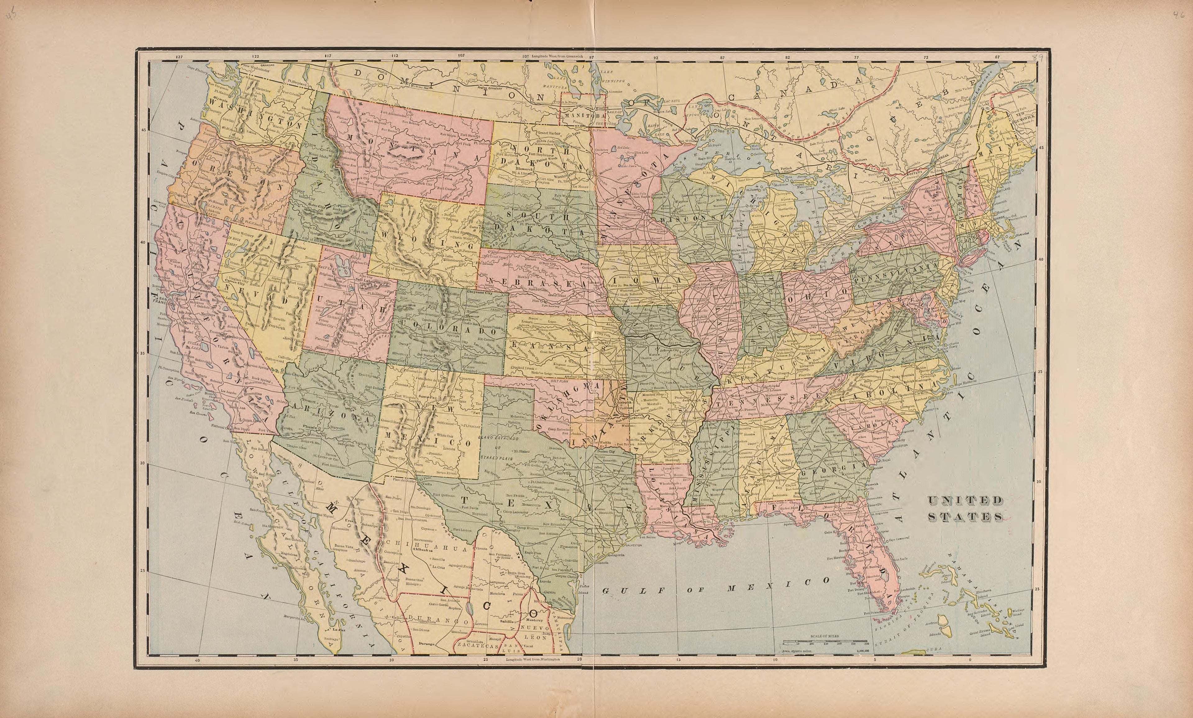 United States from Standard Atlas of Washtenaw County, Michigan : Including a Plat Book of the Villages, Cities and Townships of the County, Map of the State, United States and World, Farmers Directory, Reference Business … 1895 by Relic Map Company