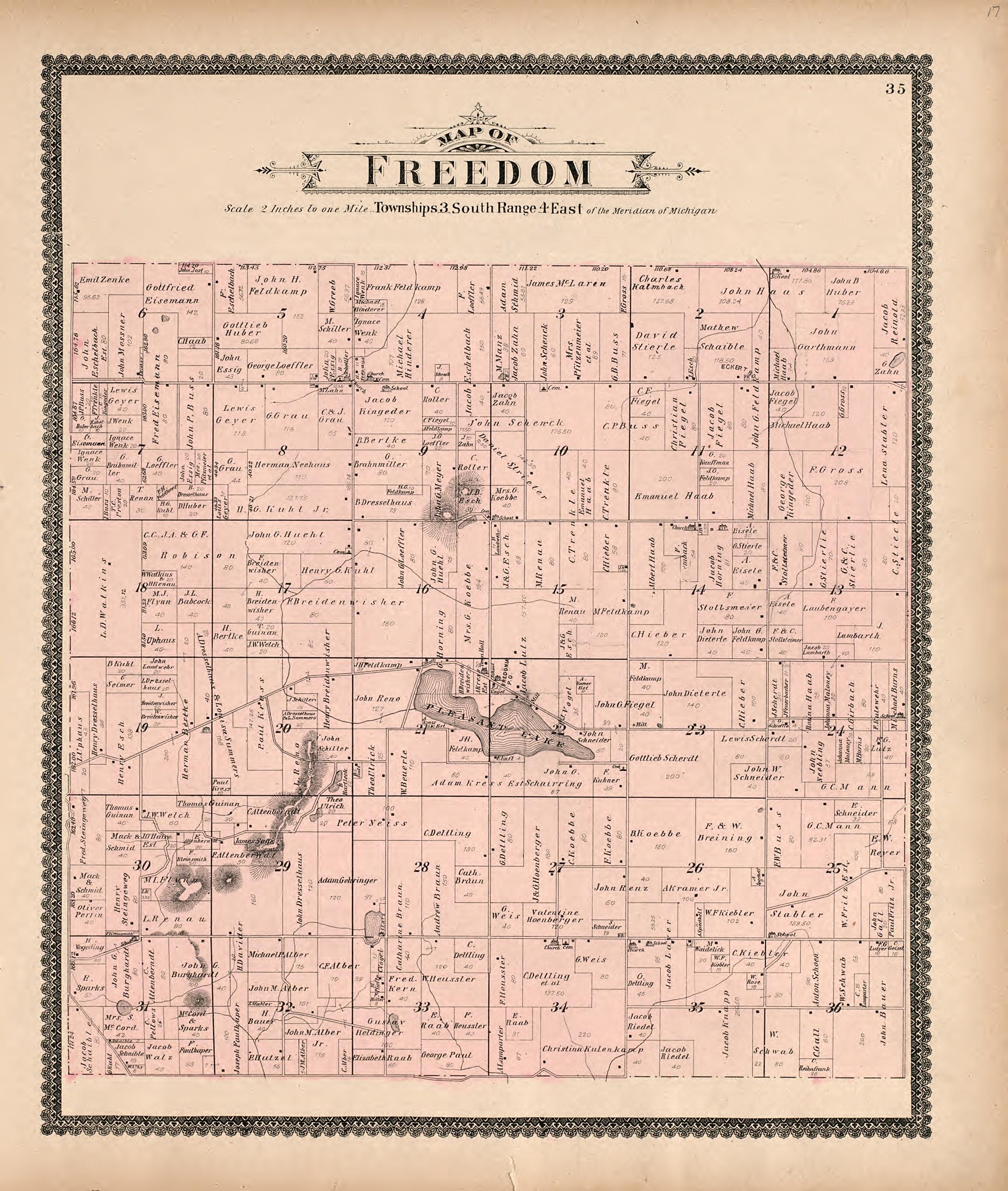Map of Freedom from Standard Atlas of Washtenaw County, Michigan : Including a Plat Book of the Villages, Cities and Townships of the County, Map of the State, United States and World, Farmers Directory, Reference Business … 1895 by Relic Map Company