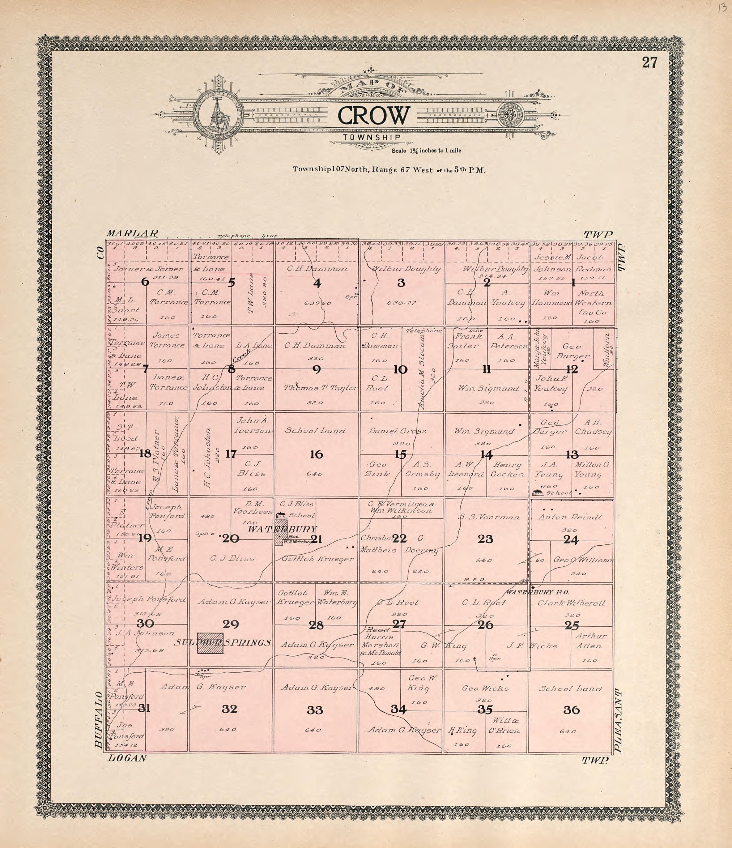 Map of Crow Township from Standard Atlas of Jerauld County, South Dakota : Including a Plat Book of the Villages, Cities and Townships of the County, Map of the State, United States and World, Patrons Directory, Reference … 1909 by Relic Map Company