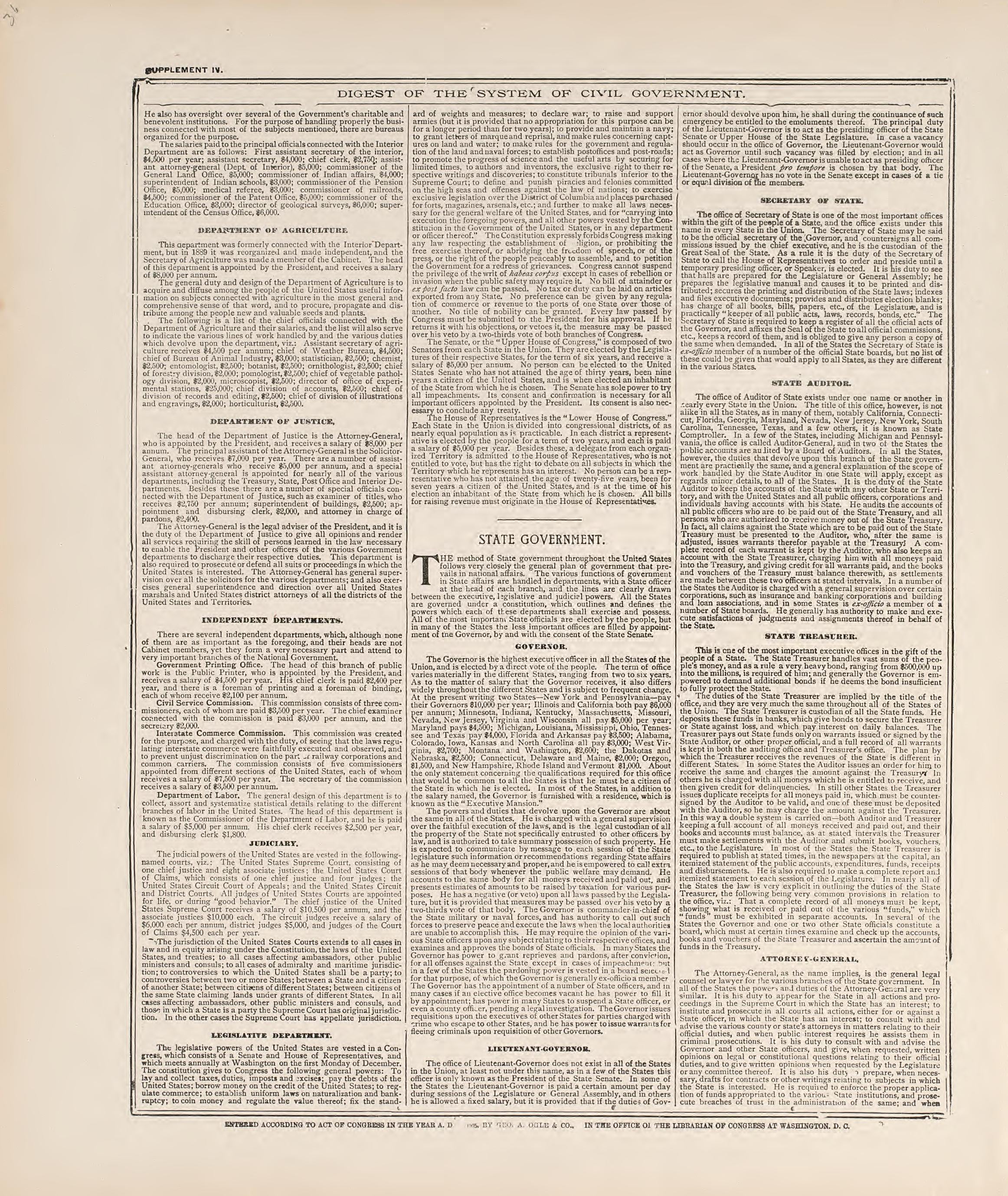 Digest of the System of Civil Government from Standard Atlas of Jerauld County, South Dakota : Including a Plat Book of the Villages, Cities and Townships of the County, Map of the State, United States and World, Patrons Directory, Reference … 1909 by Relic Map Company