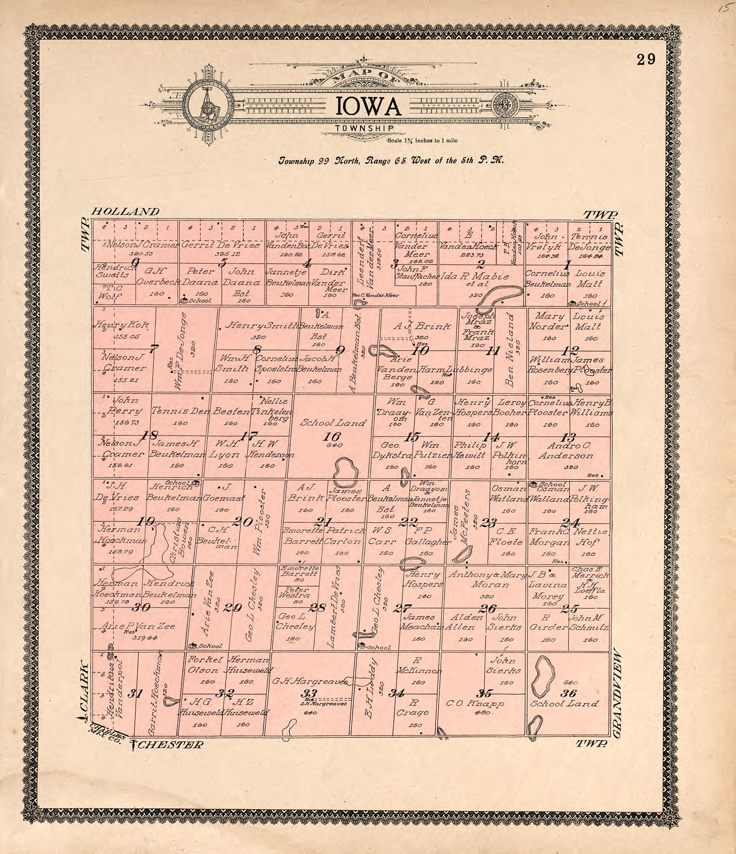 Map of Iowa Township from Standard Atlas of Douglas County, South Dakota : Including a Plat Book of the Villages, Cities and Townships of the County, Map of the State, United States and World, Patrons Directory, Reference … 1909 by Relic Map Company