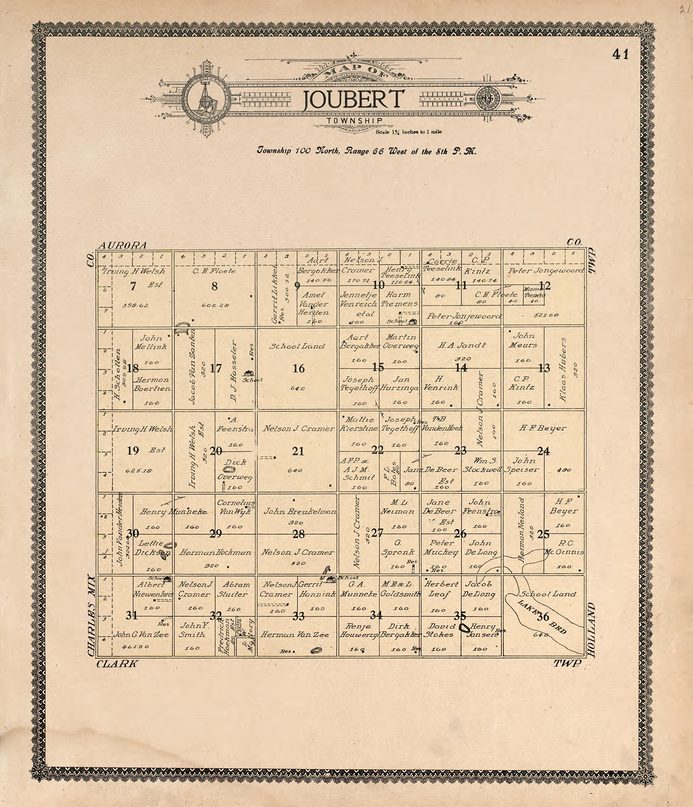 Map of Joubert Township from Standard Atlas of Douglas County, South Dakota : Including a Plat Book of the Villages, Cities and Townships of the County, Map of the State, United States and World, Patrons Directory, Reference … 1909 by Relic Map Company