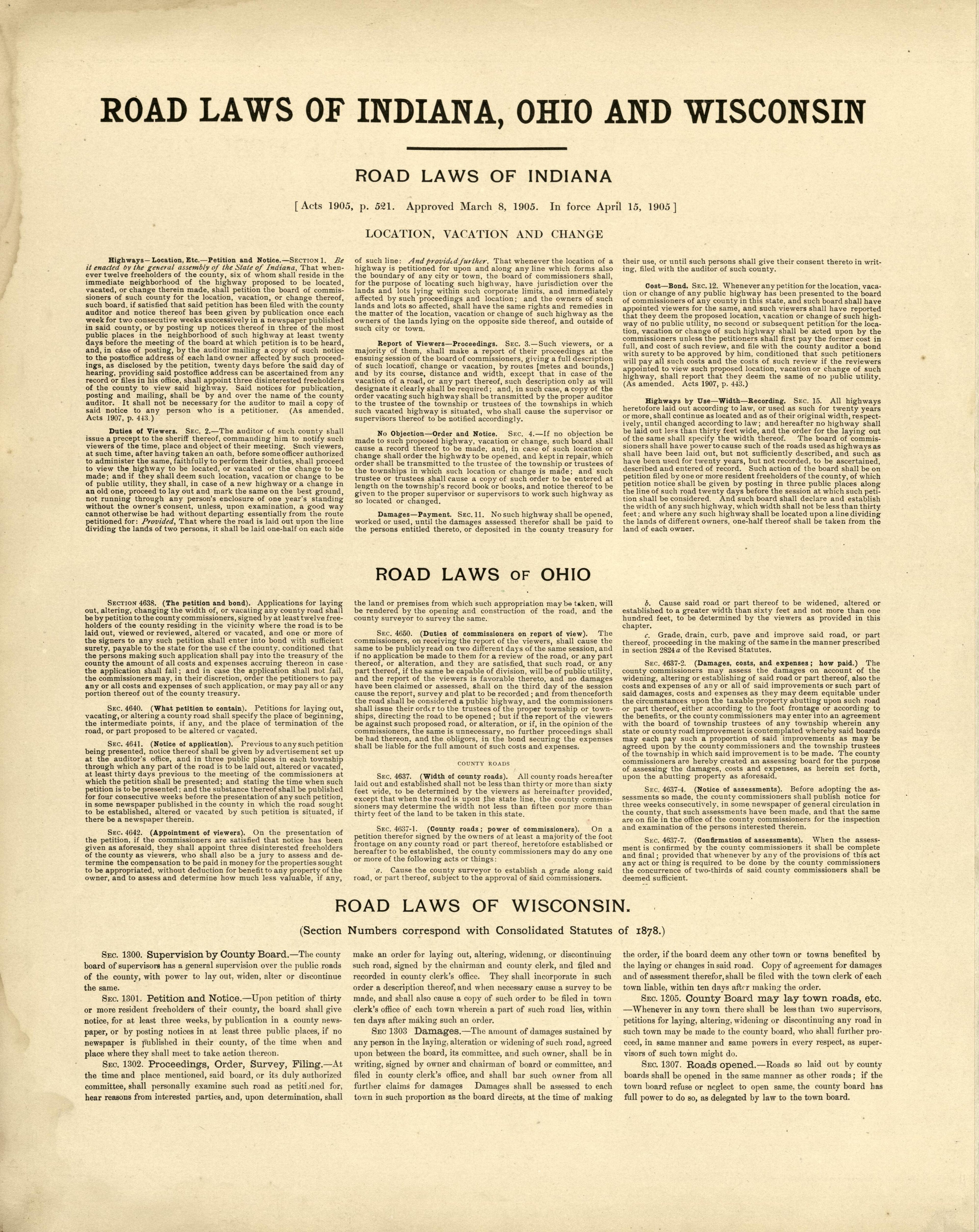 Road Laws of Indiana, Ohio and Wisconsin from Plat Book of Washington and Ozaukee Counties, Wisconsin : Compiled from County Records and Actual Surveys 1915 by Relic Map Company
