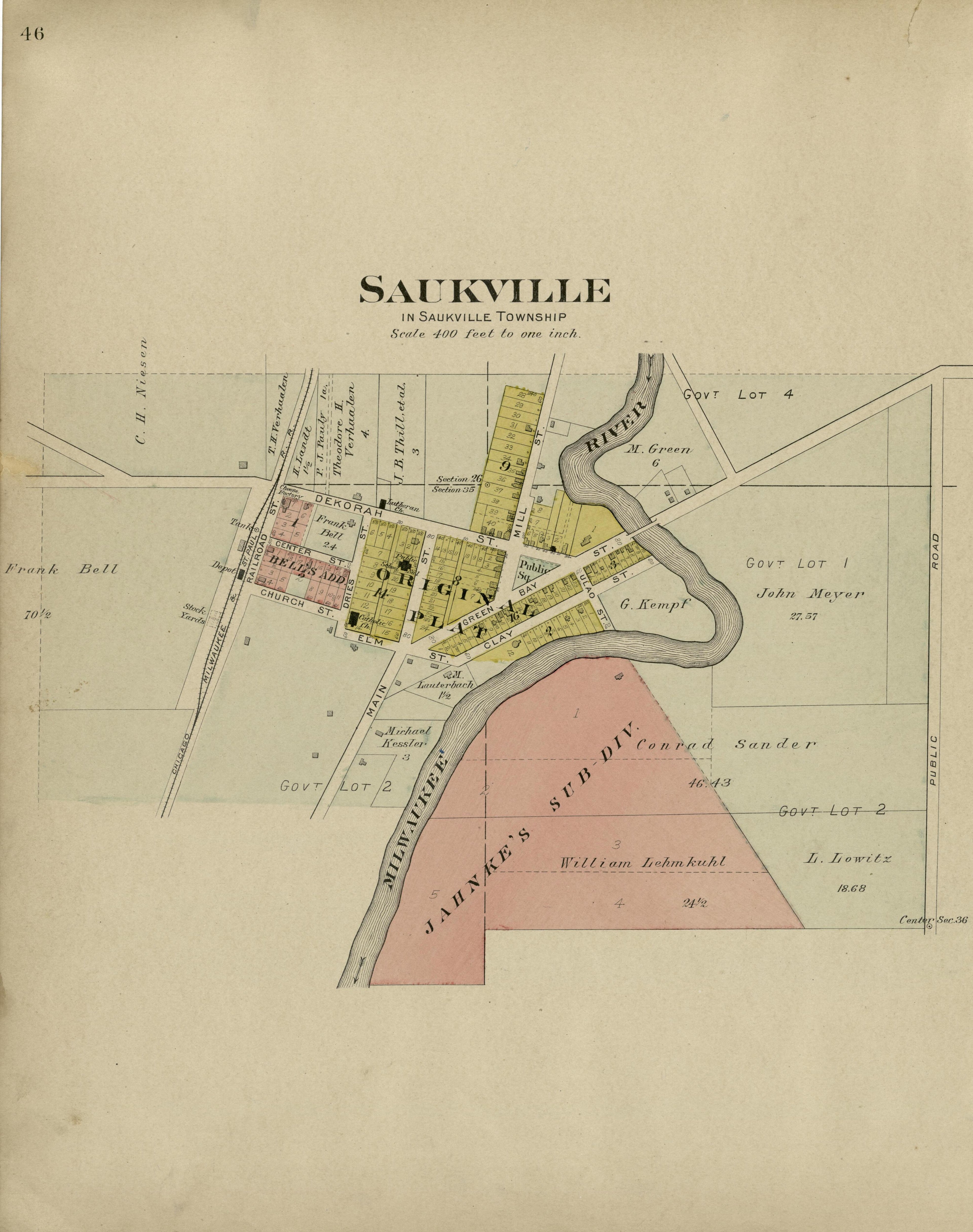 Saukville from Plat Book of Washington and Ozaukee Counties, Wisconsin : Compiled from County Records and Actual Surveys 1915 by Relic Map Company