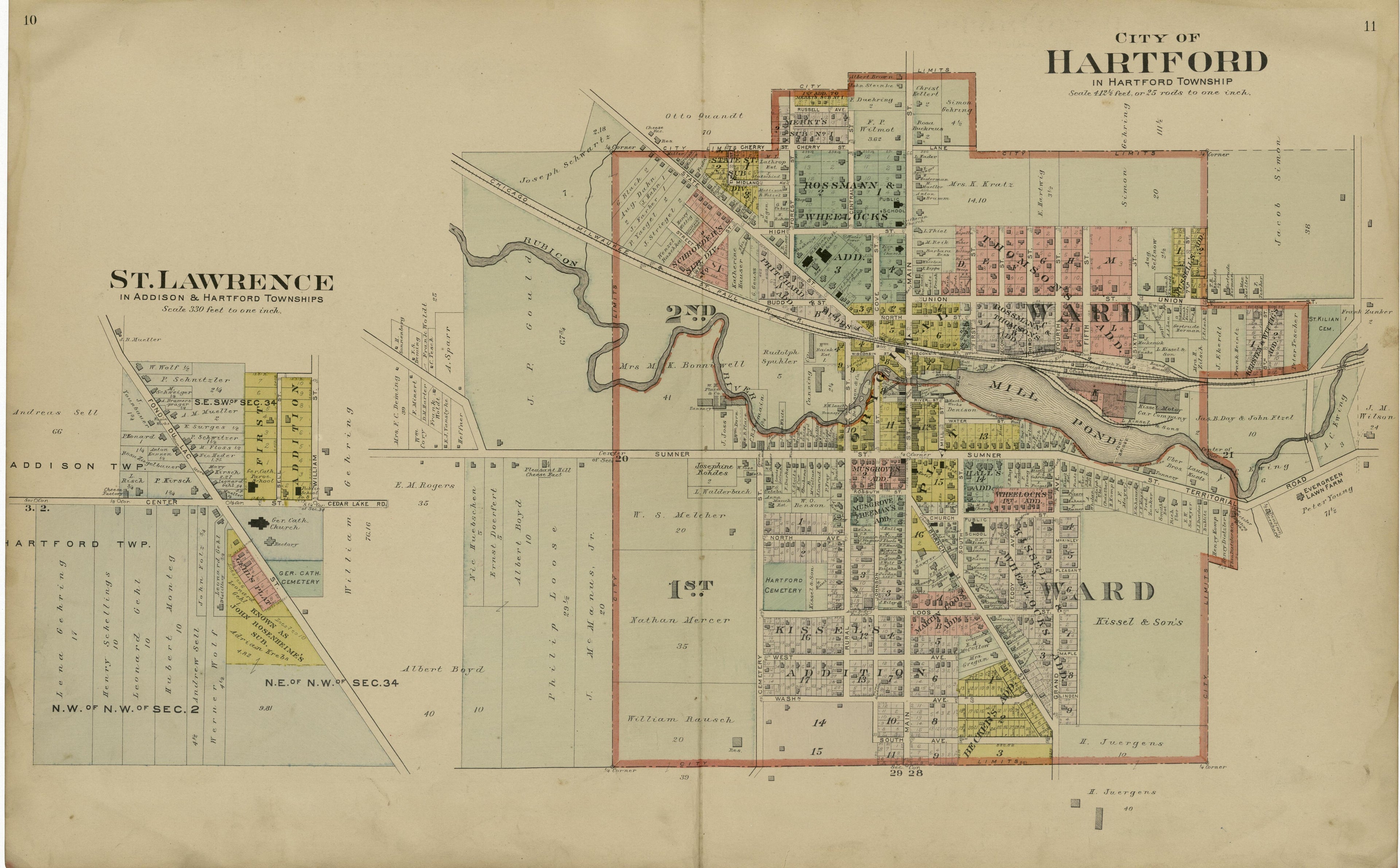 St. Lawrence; City of Harford from Plat Book of Washington and Ozaukee Counties, Wisconsin : Compiled from County Records and Actual Surveys 1915 by Relic Map Company