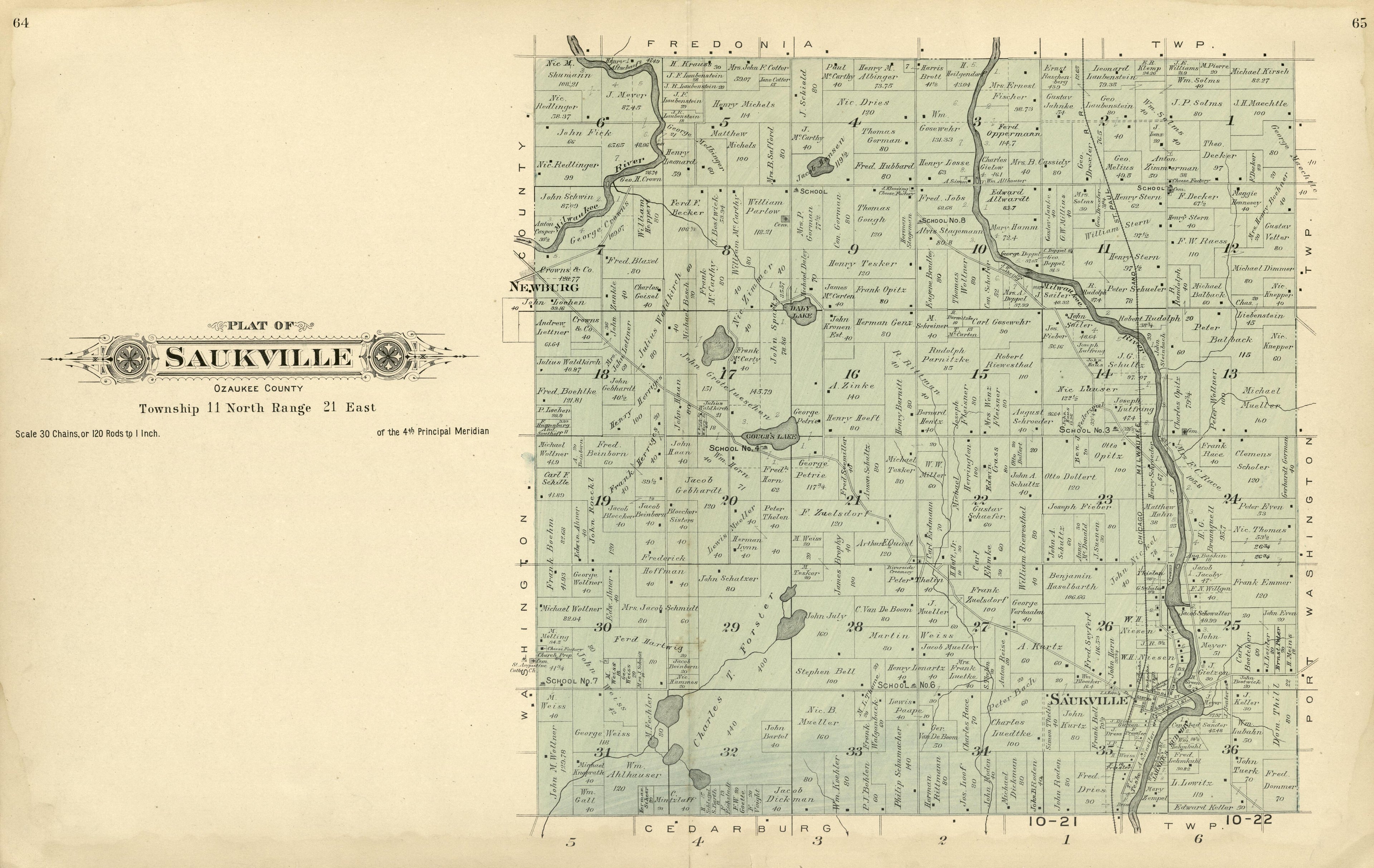 Plat of Saukville, Ozaukee County from Plat Book of Washington and Ozaukee Counties, Wisconsin : Compiled from County Records and Actual Surveys 1915 by Relic Map Company
