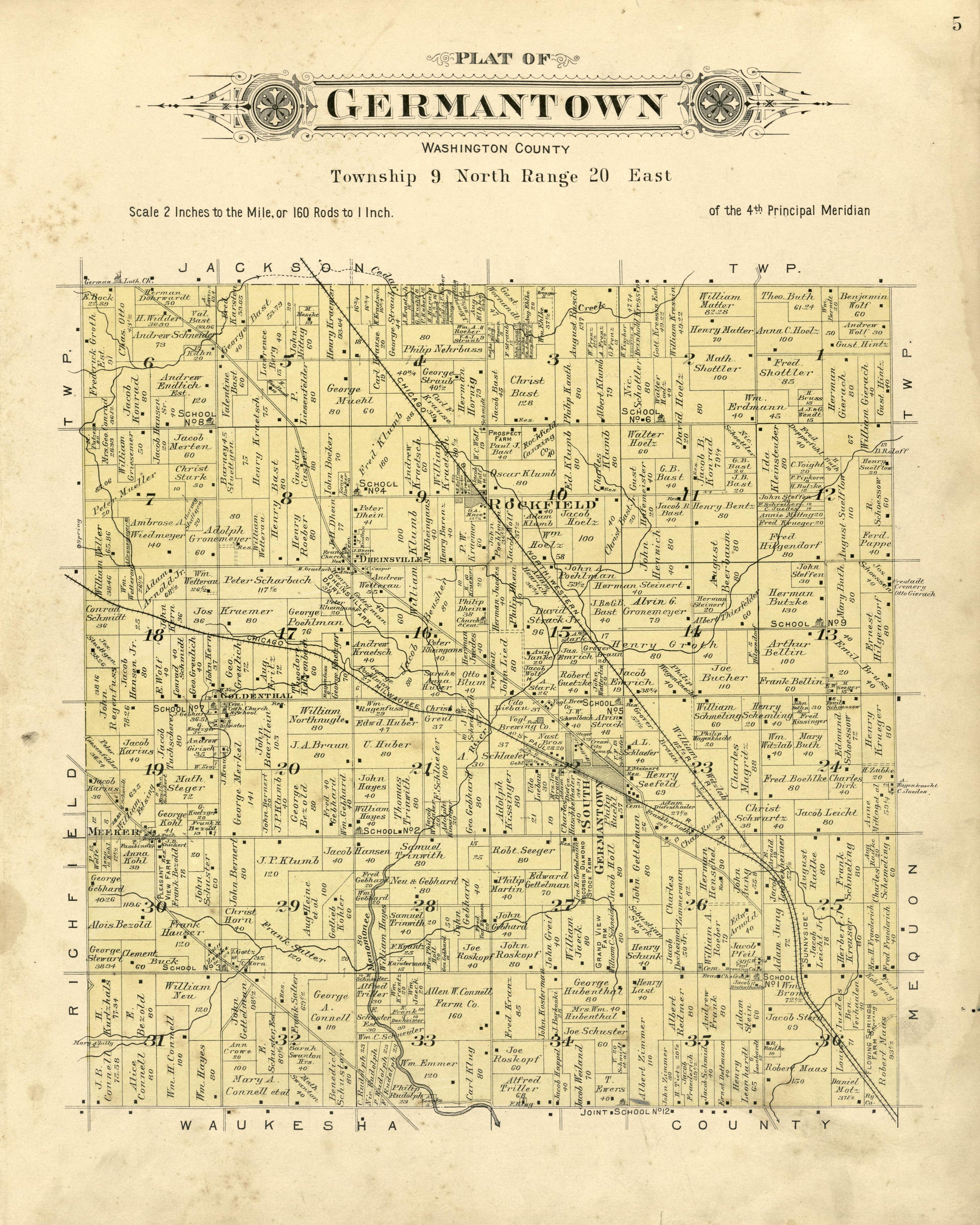 Plat of Germantown, Washington County from Plat Book of Washington and Ozaukee Counties, Wisconsin : Compiled from County Records and Actual Surveys 1915 by Relic Map Company